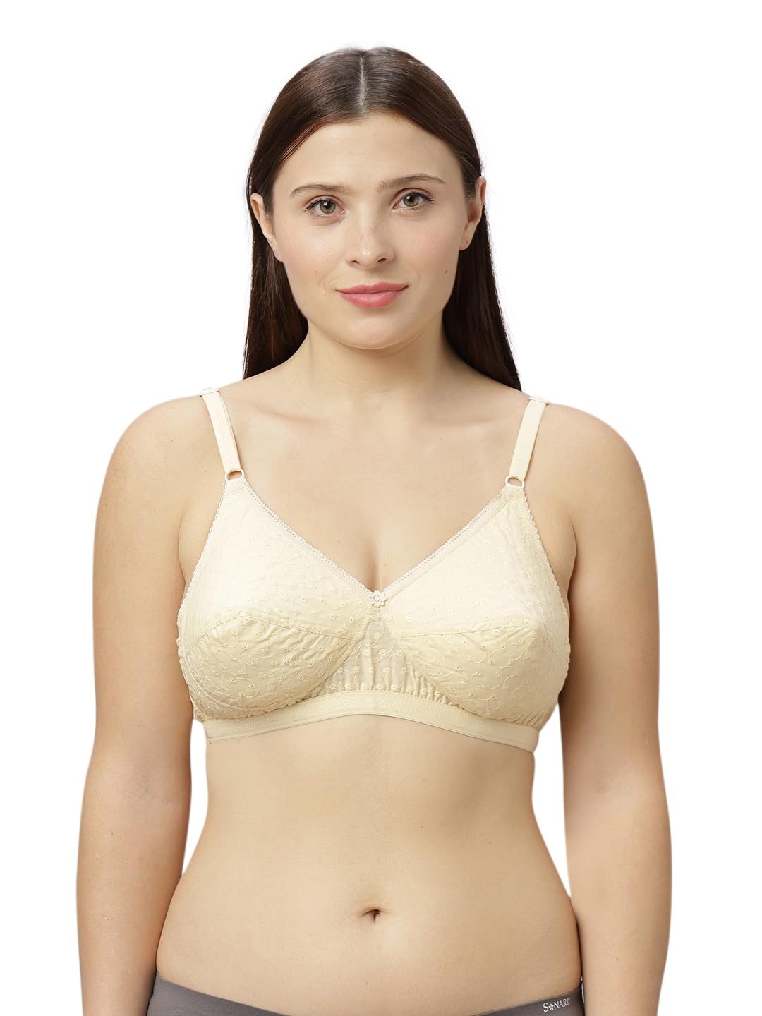 SONARI Alpha Women’s Cotton Bra | Non-Padded, Regular Bra, Wire Free, Medium Coverage for Deep Neck Outfits | Stylish Fabric, Seamed Cups, Light Weight to Provide All Day Comfort Skin