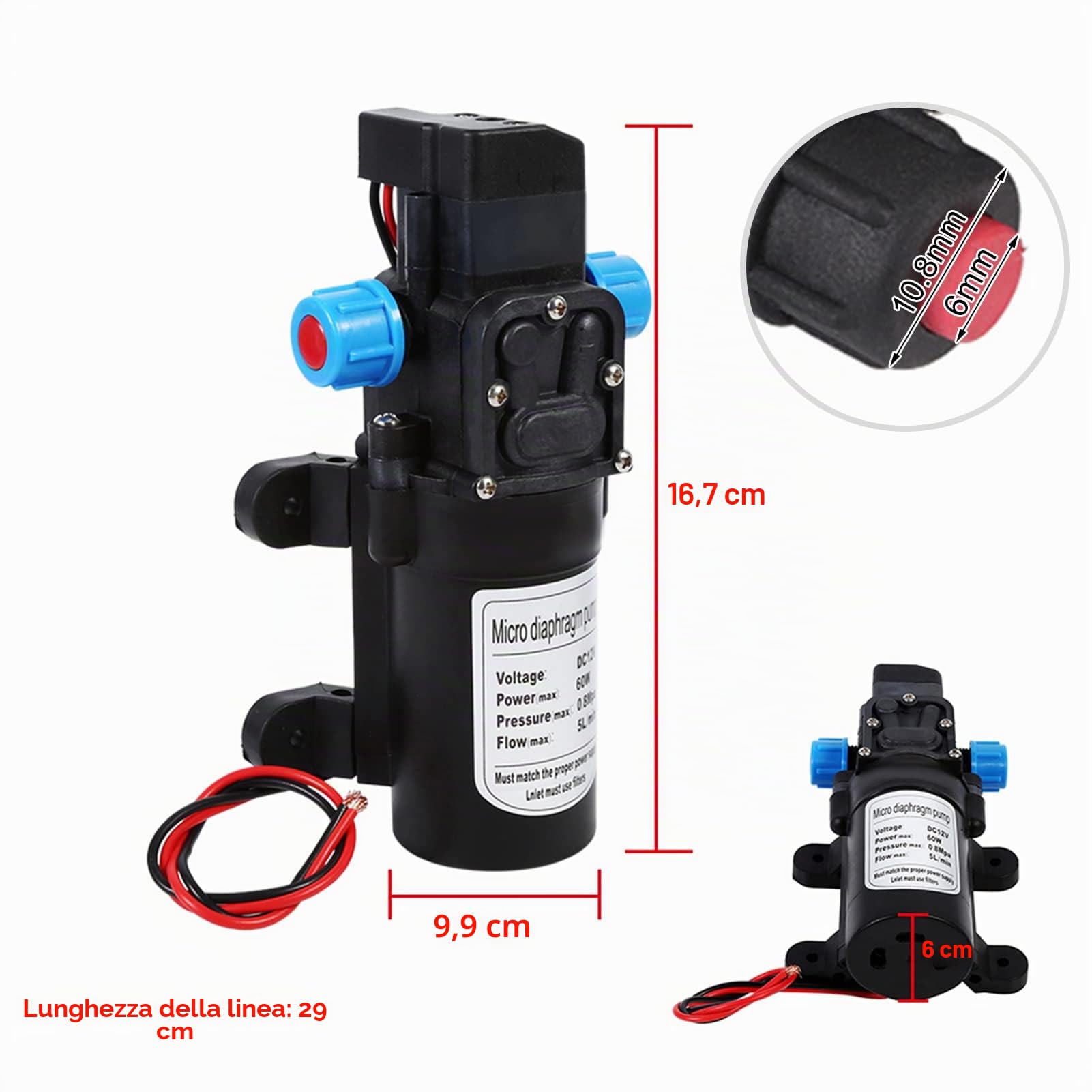 Pompa dell'acqua ad Alta Pressione, 12V 160Psi Pompa Acqua Automatica, Membrana ad Alta Pressione, Pompa Acqua Diaframma Autoadescante per Auto Barca Caravana