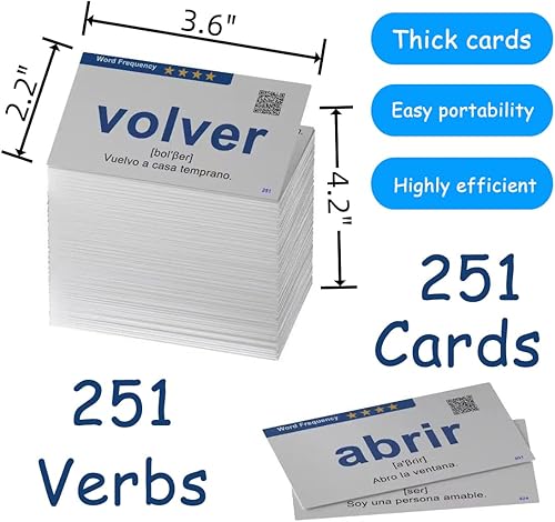 Miniatura 6 de Docdeer 251 tarjetas didácticas de aprendizaje de verbos en español para principiantes, adultos y niños, tarjetas de español a inglés, tamaño
