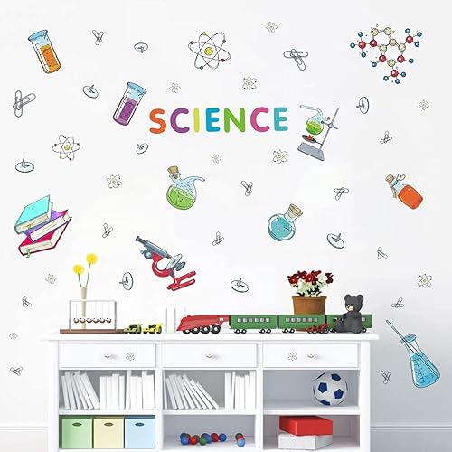 Miniatura 4 de IARTTOP Vinilo de pared para laboratorio de ciencias estudiantiles, adhesivo de pared para microscopio, diseño químico, experimentos de biología,