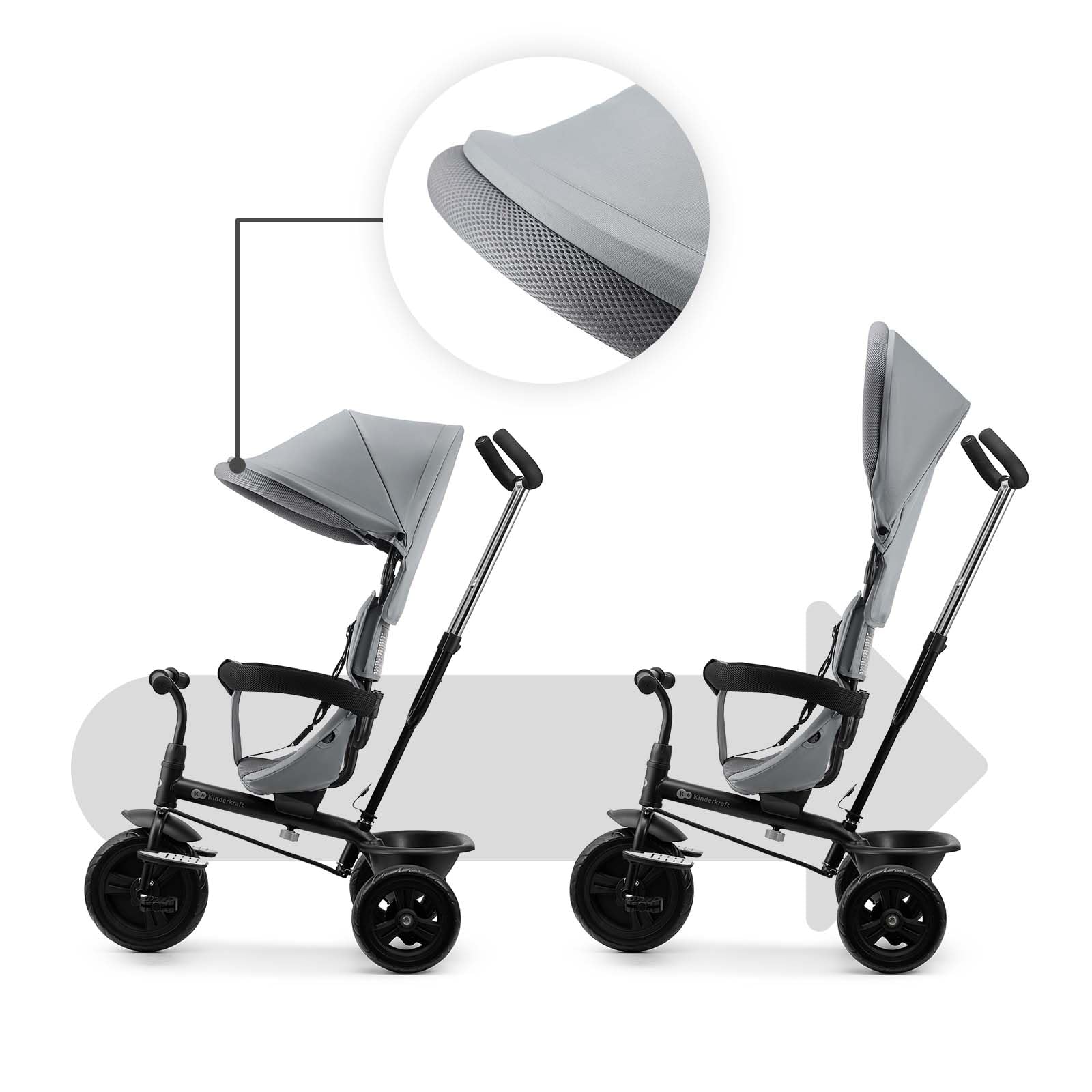 Kinderkraft Freeway 2, Triciclo Evolutivo para Bebé, Asiento Giratorio 360°, Pedales Libres, Arnés de 3 Puntos, Freno Central, 9 Meses a 5 Años, Rosa
