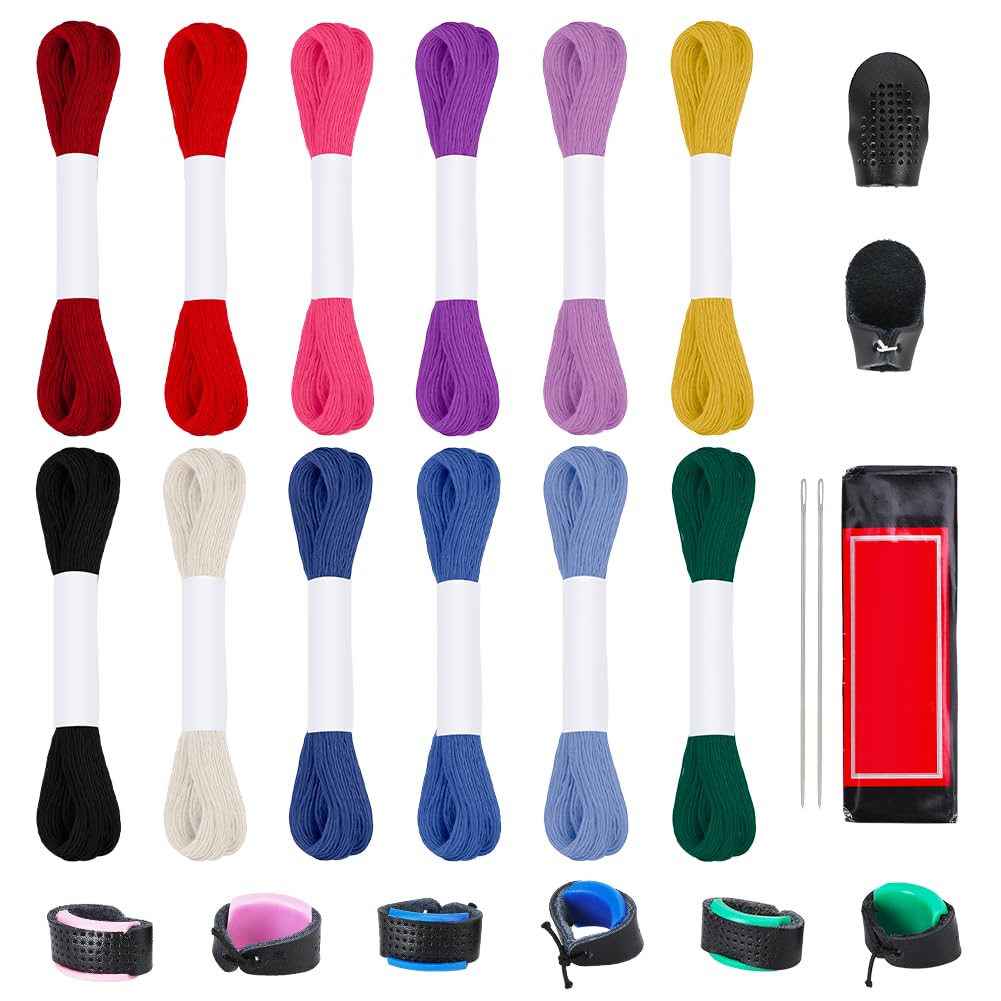 FREEBLOSS Sashiko Set (Varios Paquetes) Con Hilo De 12 Colores, 25 Agujas, 8 Dedales Ajustables Y Accesorios Para Coser A Mano Con Hilo Sashiko Y Agujas.