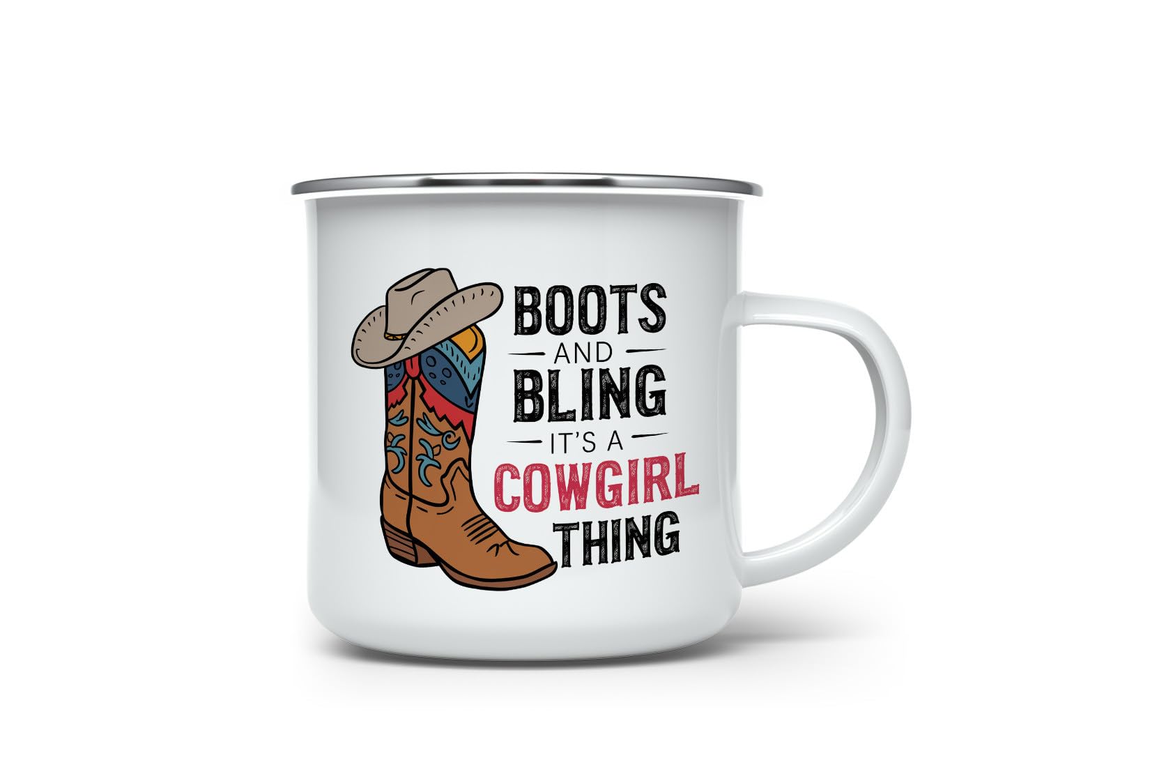 MAXIKIWI - Durable Enamel Coffee or Tea Camping Mug for Indoor Outdoor Use - Western Cowboy - 350ml