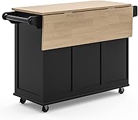 Vista 11 de Homestyles Dolly Madison Carrito de Isla de Cocina Móvil Negro con Barra de Desayuno de Hoja Plegable de Madera