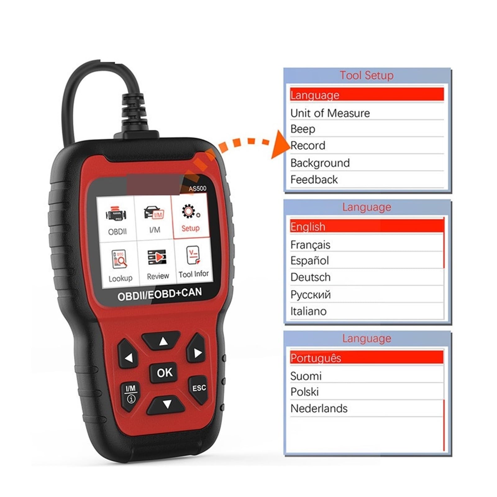 AS500 OBD2 skaner samochodowy wielojęzyczny czytnik kodów silnika OBD 2 narzędzie diagnostyczne samochodu KW850