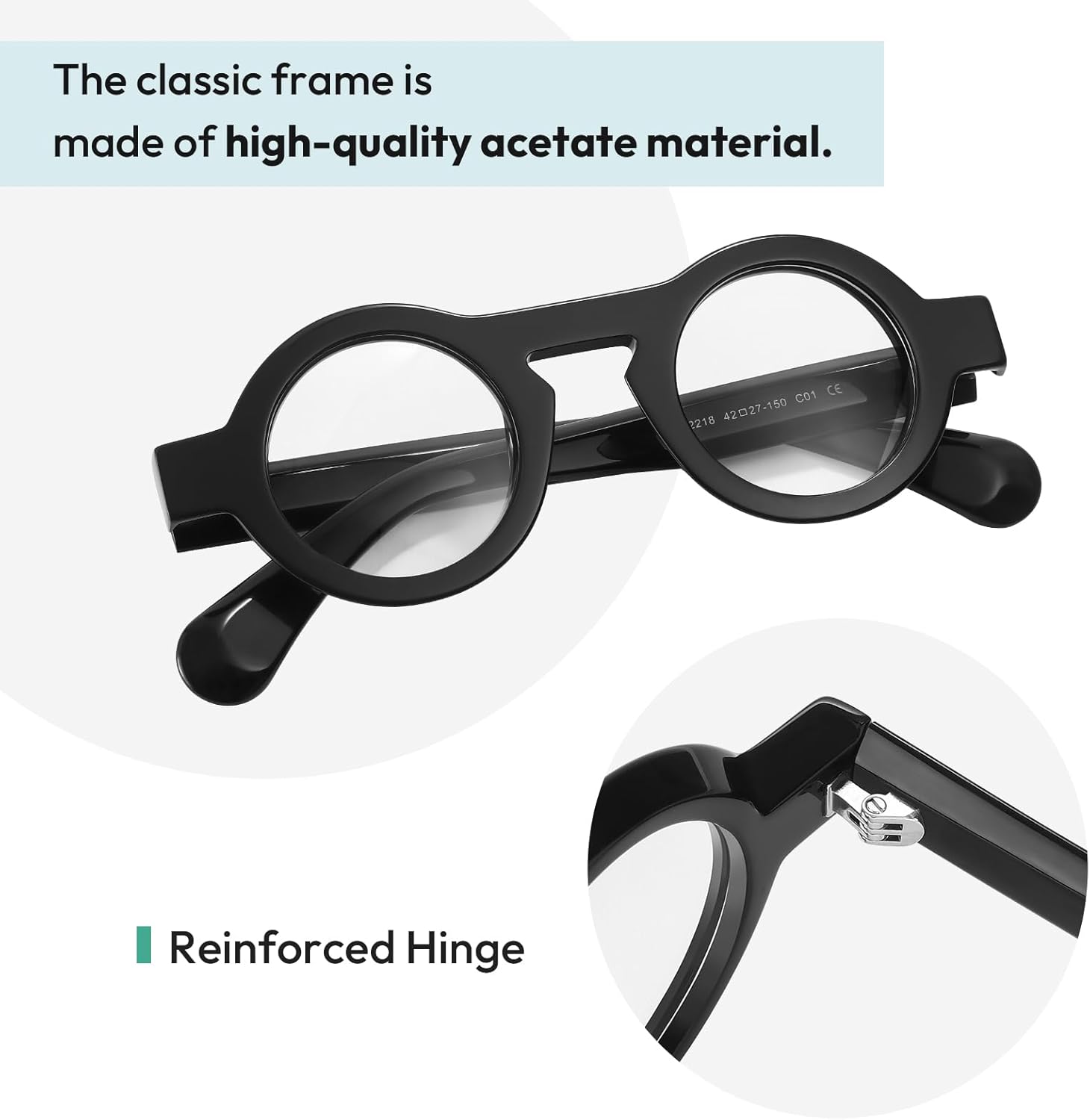 Round Reading Glasses Blue Light Blocking,Spring Hinge Readers for Women Men Eye Strain Anti Glare Filter Black Eyeglasses