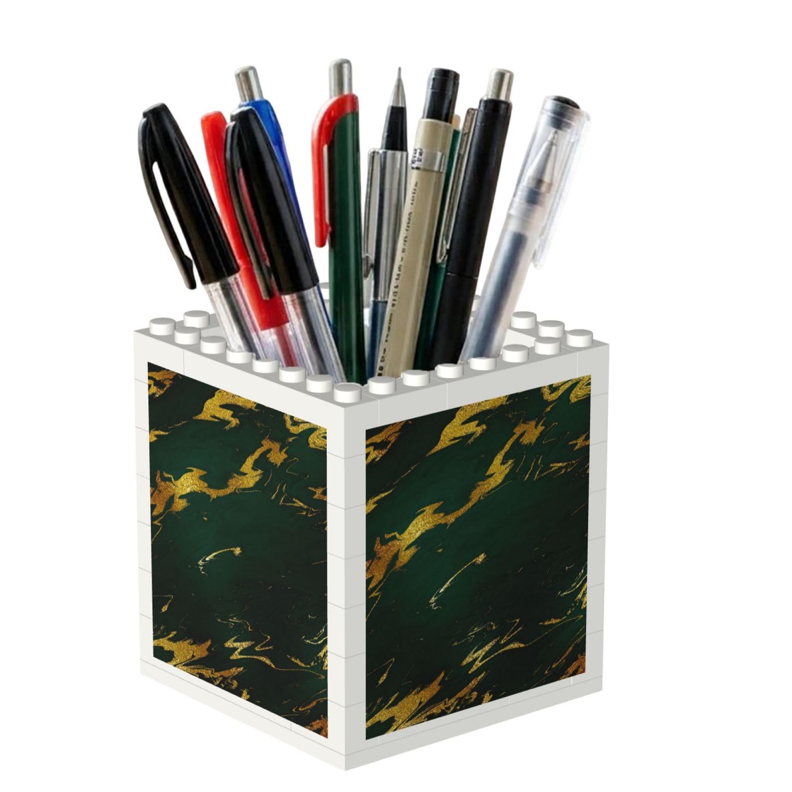 Poadnly Emerald Deep Green Earth Tones Gold Marble, Pen Pot Pencil Holder for Office Home School, Compact Desk Organiser for Office Stationery