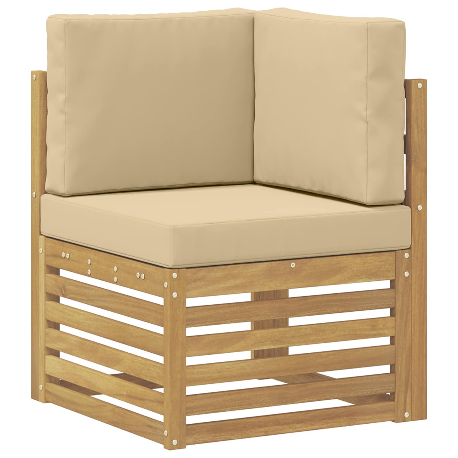 Gartenmöbelset 7-teilig mit Kissen aus wetterfestem Akazienholz für Terrasse, Balkon und Garten, modernes Design, langlebig, leicht zu reinigen, inklusive Tisch, Sofas, Armlehnen und Kissen