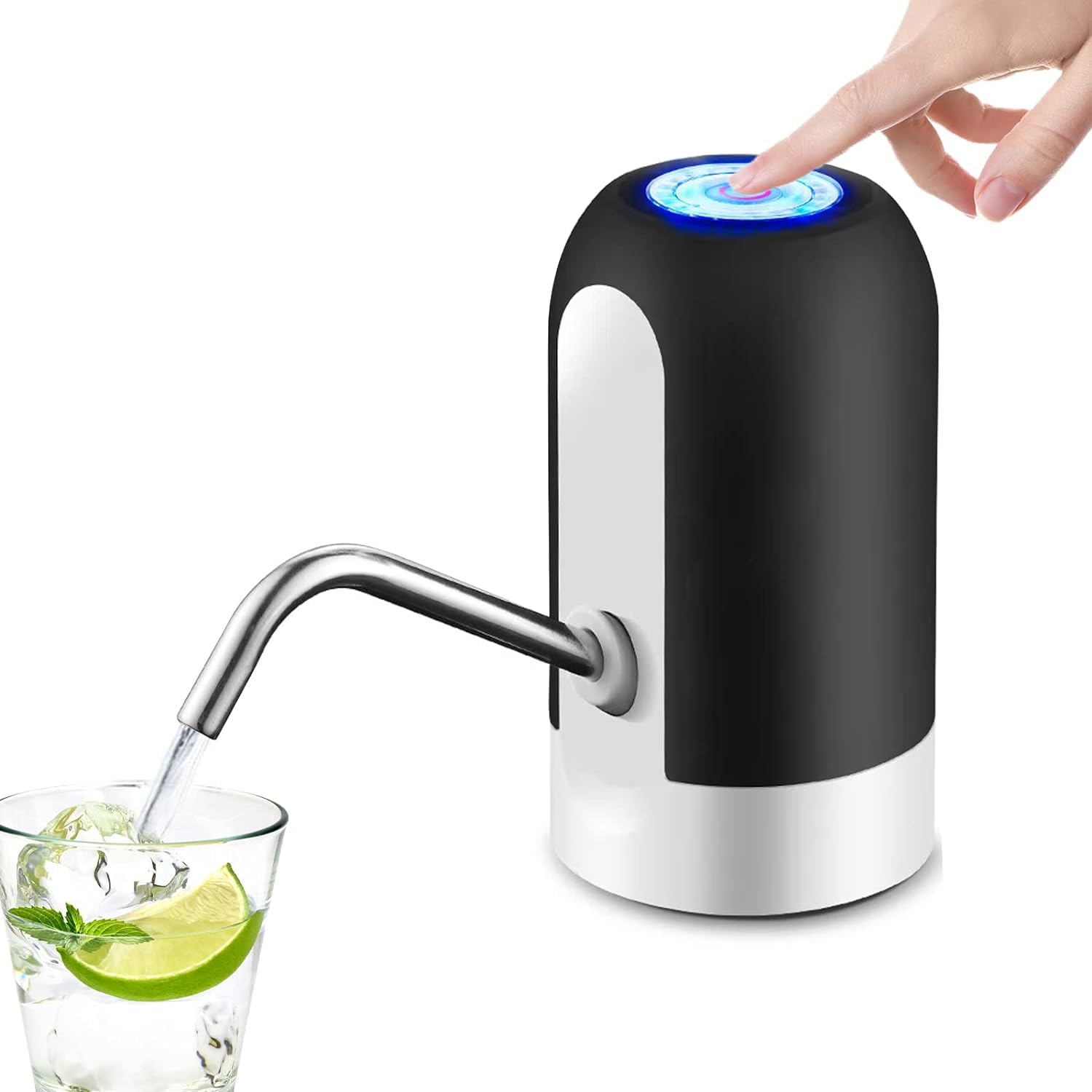 TIZOQ Automatic Water Dispenser for 20 Litre Bottle Manual | USB Charging Water Bottle Pump with Non Spill Bottle Cap Universal Fit for Home, Office and Outdoor (Black & White)-image-9