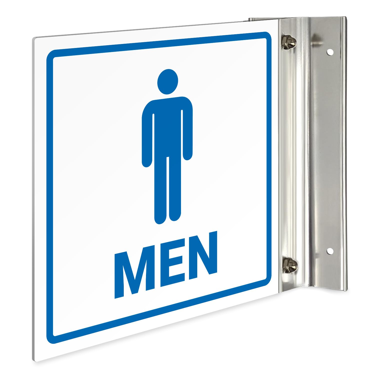 Men Restroom Projecting Sign, Double Sided, 6x6 Inches, ACM, with Brushed Nickel Accessory, Made in USA