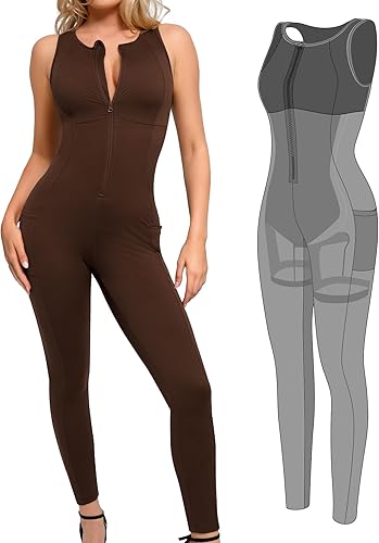 Popilush The Shapewear Jumpsuit Workout Jumpsuits with Pockets - Zip up Jumpsuits for Women