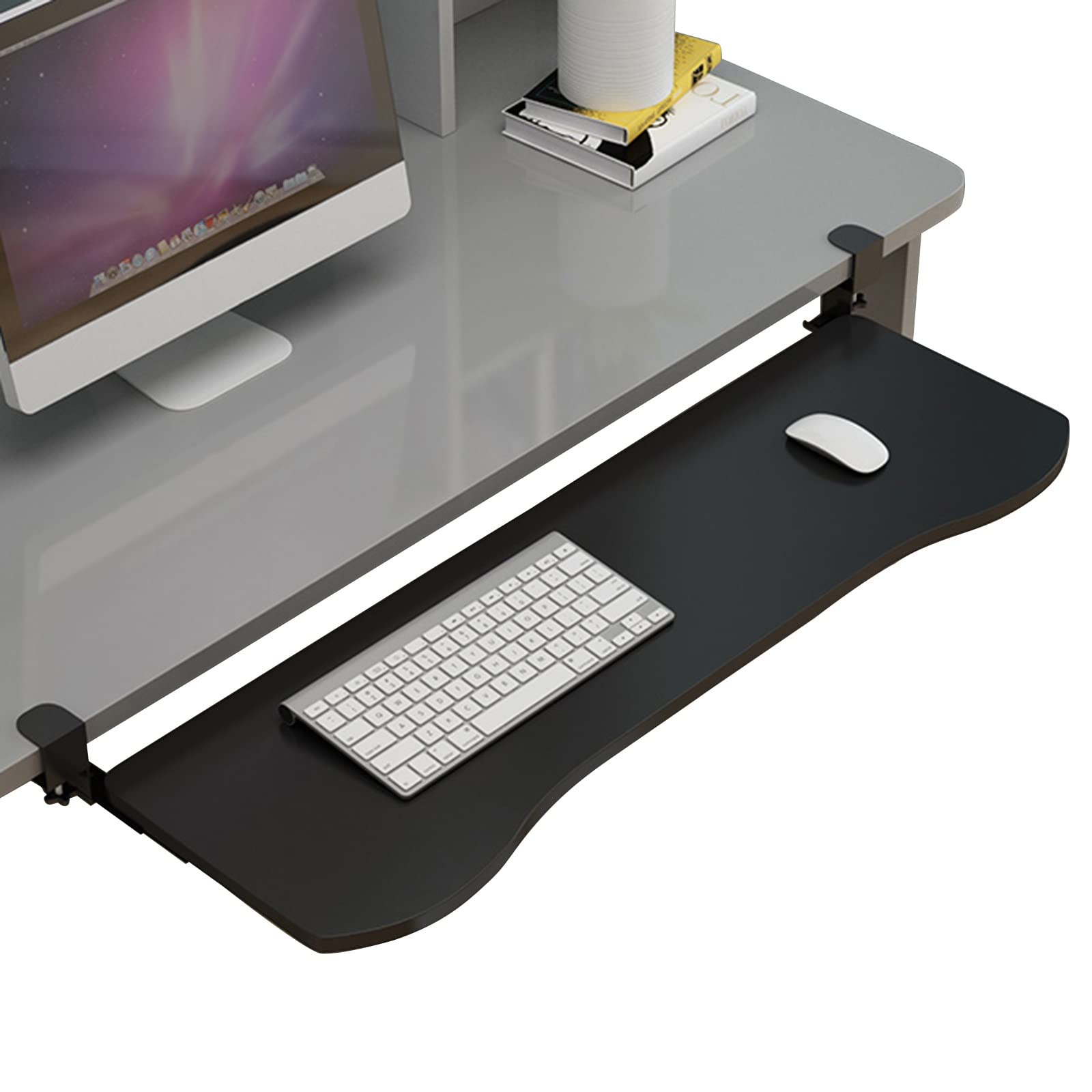 CVJdfhRE desk extender， Keyboard Tray Under Desk Pull-out Holder, Mouses Platforms, Support Stands And Storage Shelves, Clamp-On Easy Install(A black,75x25cm(30x10Inch))