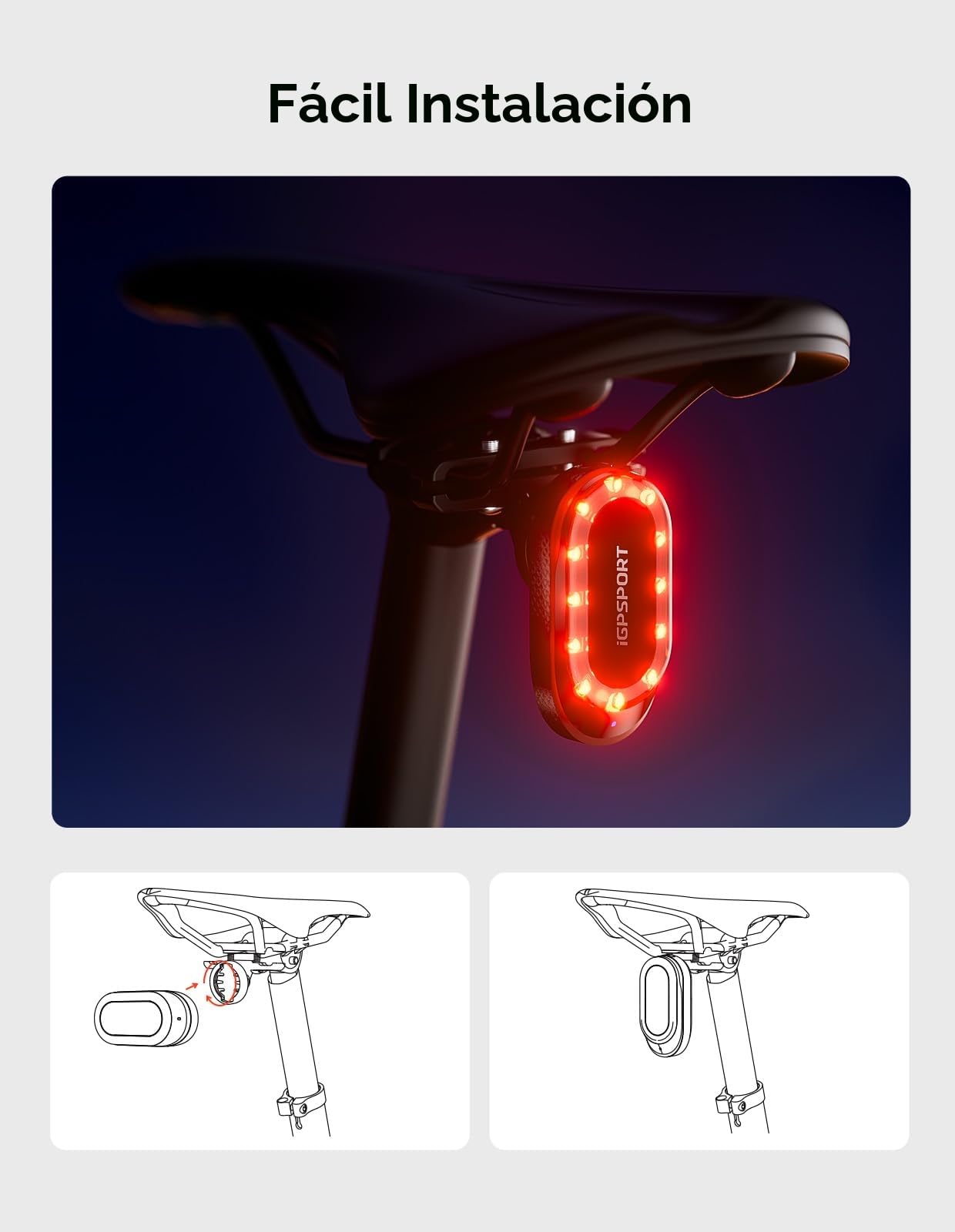 iGPSPORT SRmini Luz Trasera de Radar de Bicicleta, 20 Horas Autonomía, Visión 1.2 km, Detección de Frenado, On/Off Automático, 65 Lúmenes, Ant+, Bluetooth 5.0, IPX7