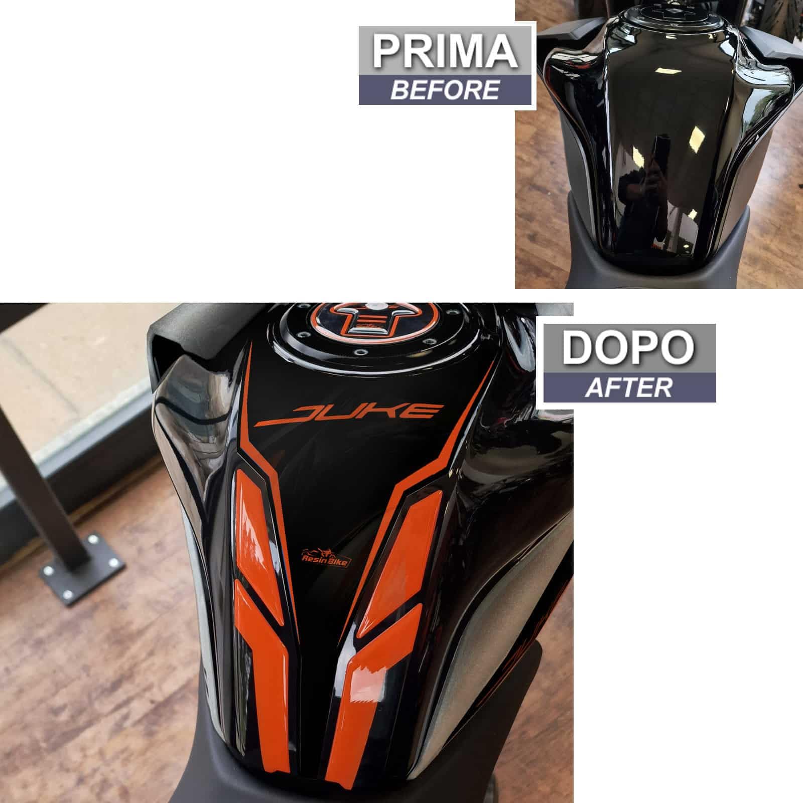 Resin Bike Adhesivos Moto Compatibles con KTM Duke 125 200 250 390 2021-2023. Protection de Tanque de Choques y Arañazos Moto. Pegatinas 3D Resinadas Made in Italy