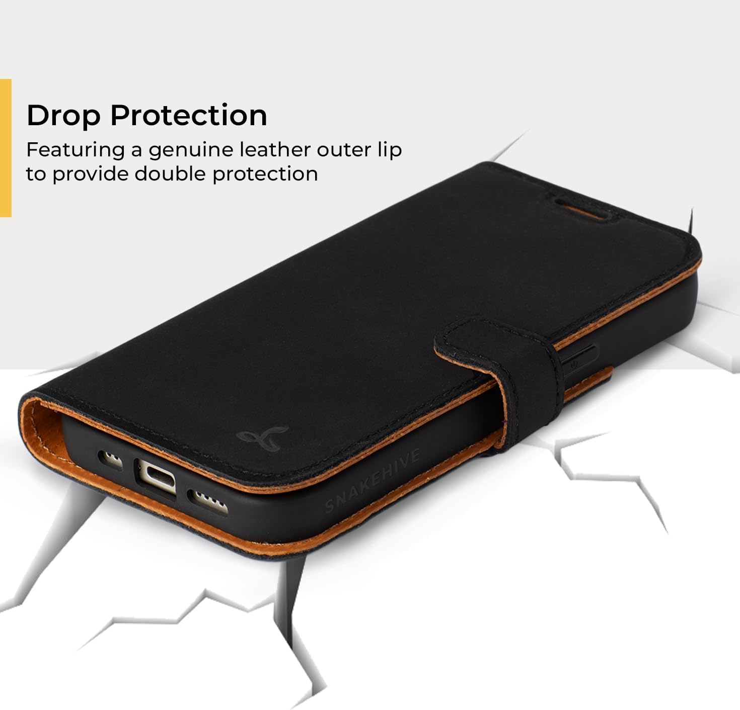 Snakehive Leather Wallet for iPhone 15 - Real Leather Wallet Phone Case - Genuine Leather with Viewing Stand and 3 Card Holder - Flip Folio Cover with Card Slot (Black)
