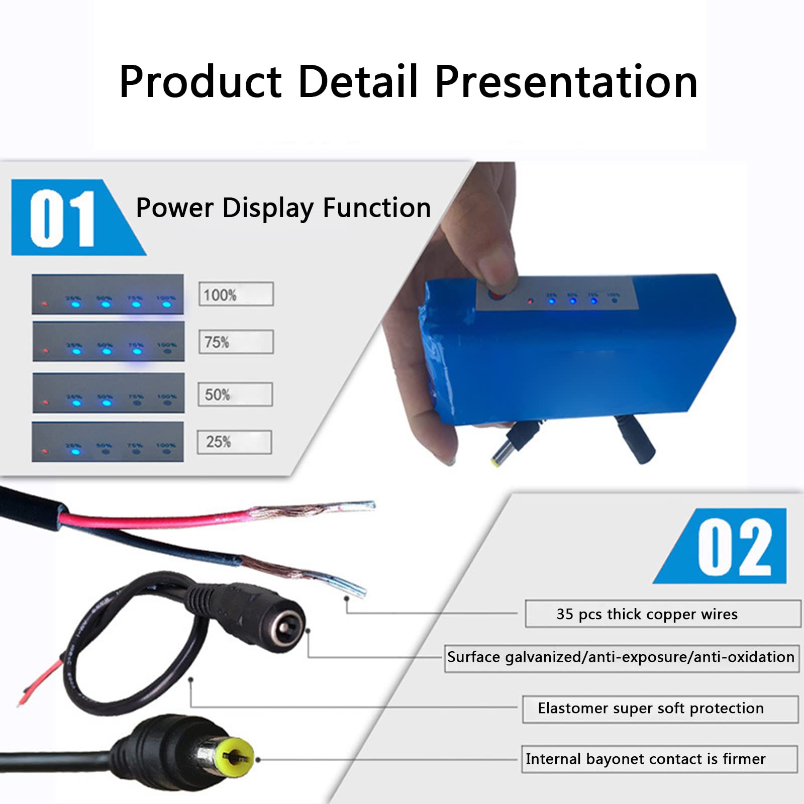 Batería Iones Litio 12 V CC Batería Iones Litio Polímero Litio Recargable Portátil con Cargador Adecuada para Cámaras Juguetes para Niños Herramientas De Iluminación, Etc.