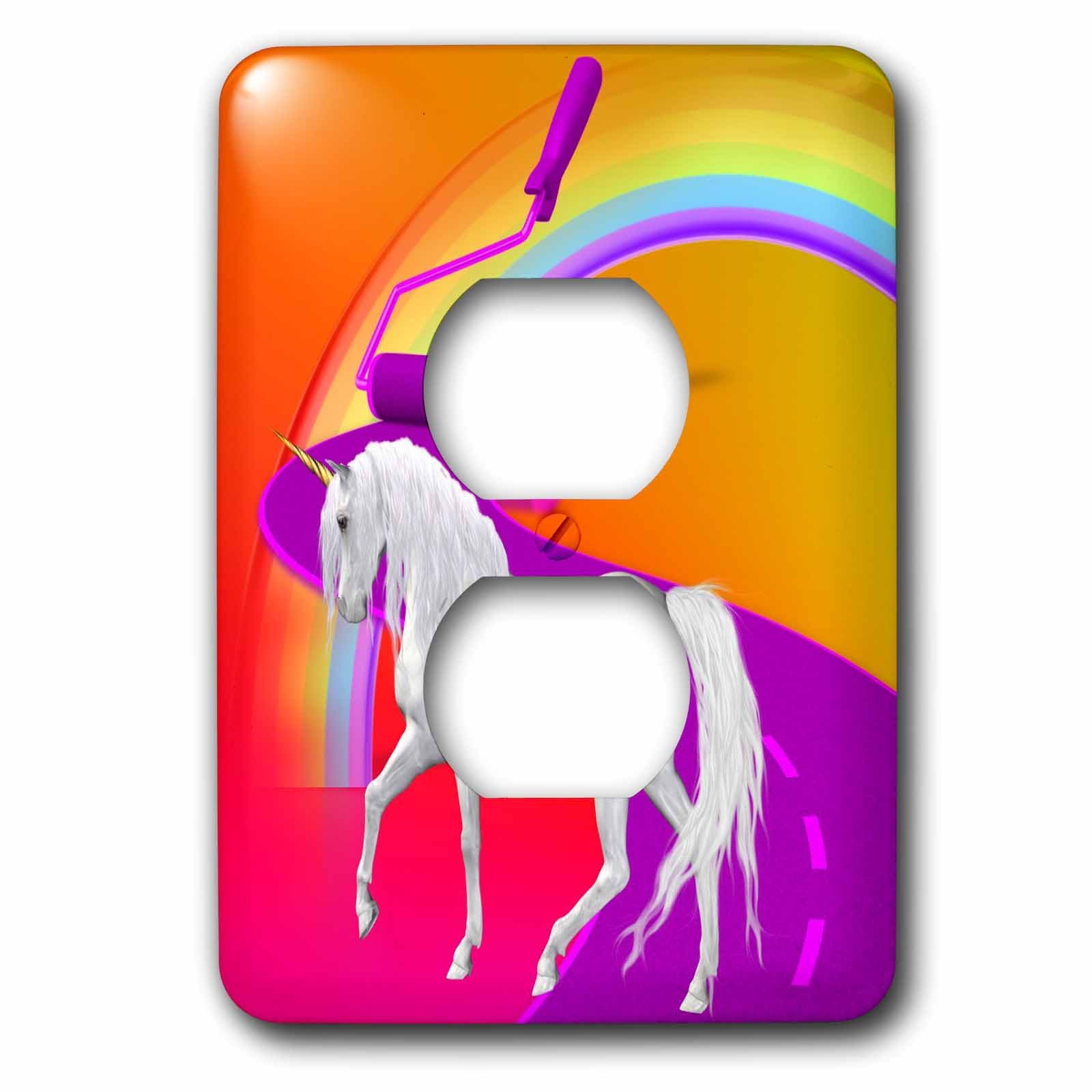 Licorne blanche plaque double prise de courant arc-en-ciel 3dRose lsp_60107_6 murale