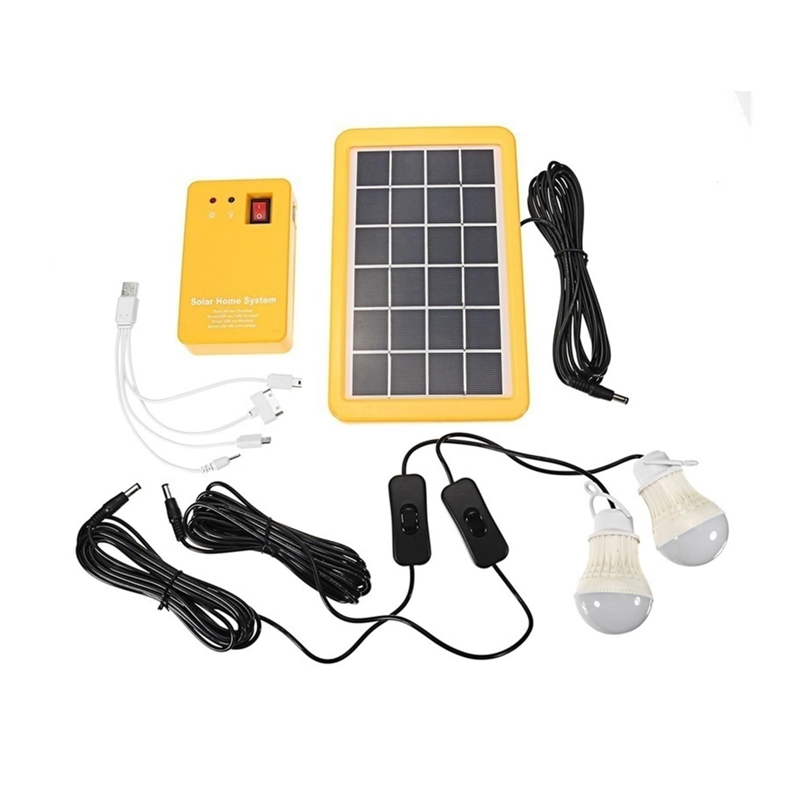 Guysgnx 3W-2Bulb Solar Power Panel Generator Home System Kit With 3 Led Bulbs Lamp Emergency Light 4 Heads Usb Charging For Outdoor Garden For Beginners Diy Use(3W-2Bulb)