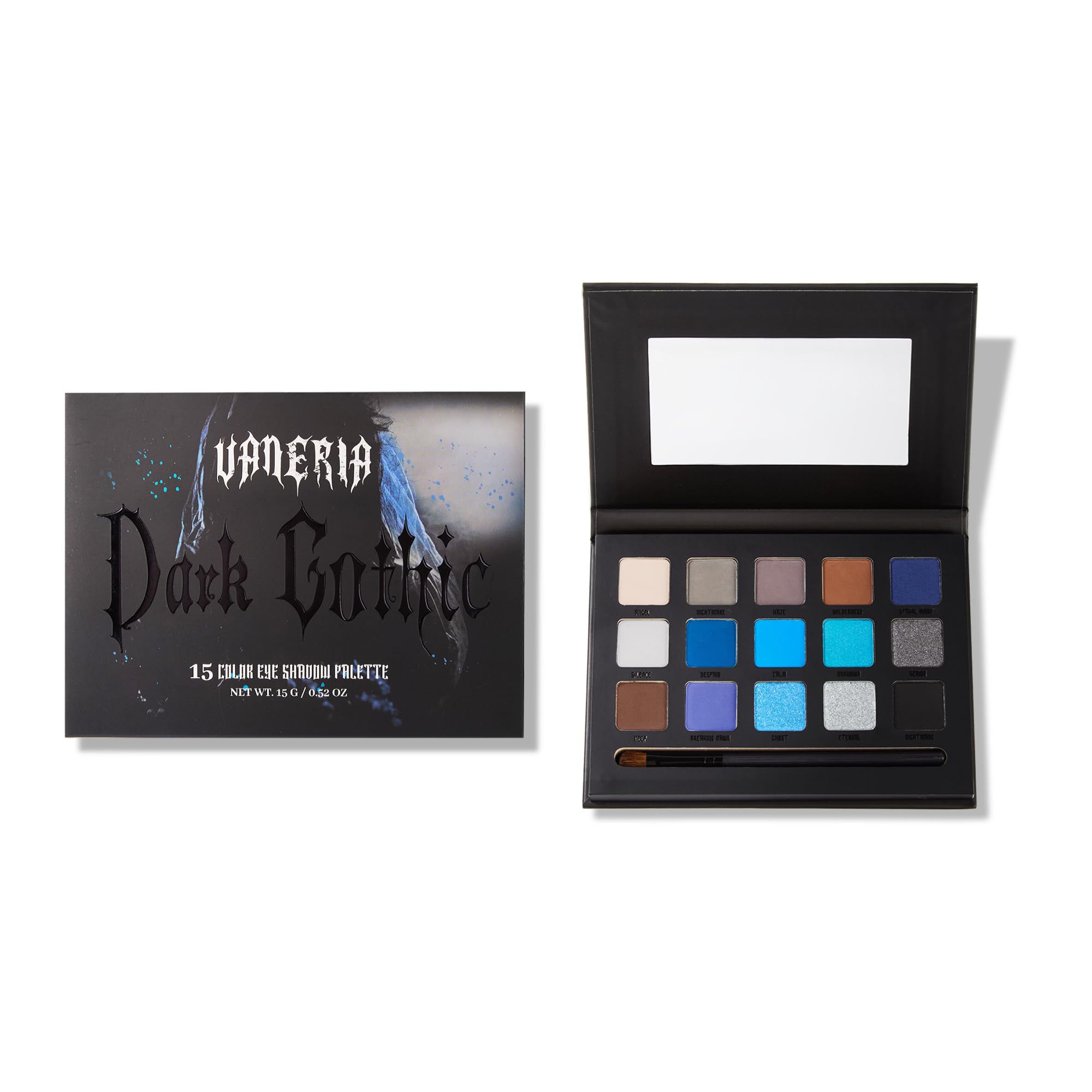 VANERIA Black Smokey Eye shadow Palette,15 Colors Matte Glitter Metalli Eyeshadow Palette,Long Lasting Waterproof Pallete (Goth Blue)