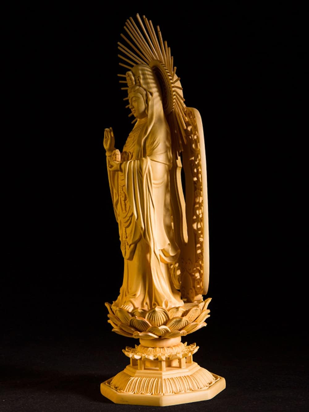 仏像専門店 仏像屋 / 天然ツゲ 黄楊 柘植 木彫り彫刻観音像 観音菩薩坐像