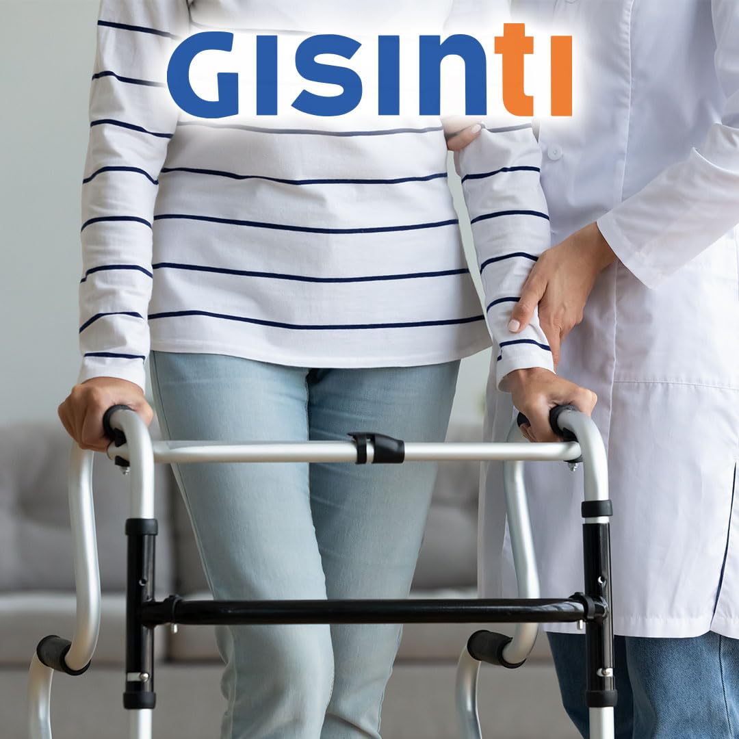 Gisinti Deambulatore Pieghevole Avanzato per Anziani e Disabili, Altezza Regolabile, 4 Puntali Antiscivolo, Struttura Leggera in Alluminio, Dispositivo Medico di Classe I