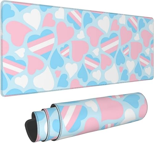 Miniatura 2 de Pride Hearts Transgender - Alfombrilla de mouse grande para juegos (31.5 x 12 pulgadas), base de goma antideslizante, protector de escritorio grande