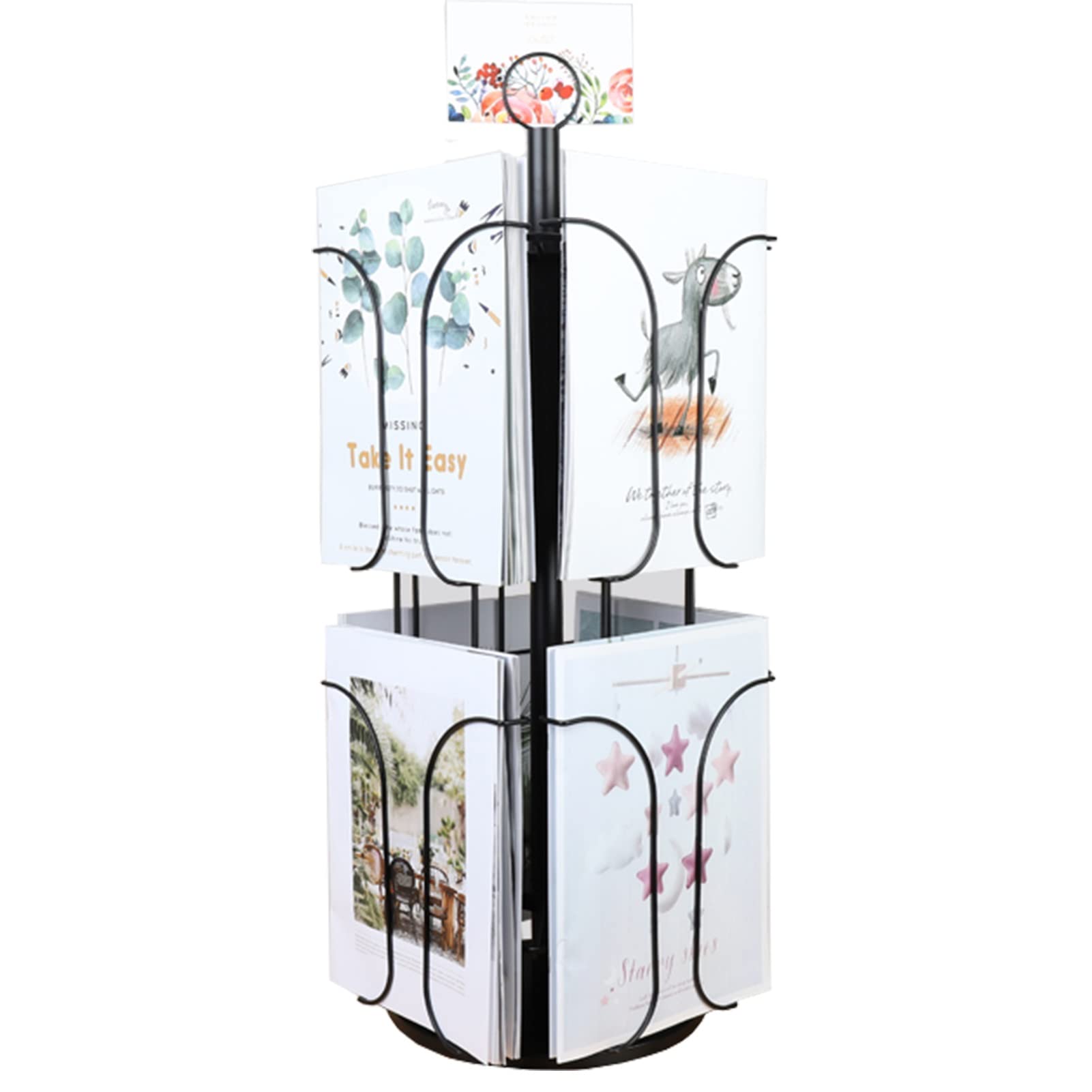 Prospektständer Desktop Magazine Rack Holder, A4 Broschüre Einzelseiten -Anzeigeständer für Werbung, Rotationsinformationsregalregal für Bürobankkrankenhäuser(Black)