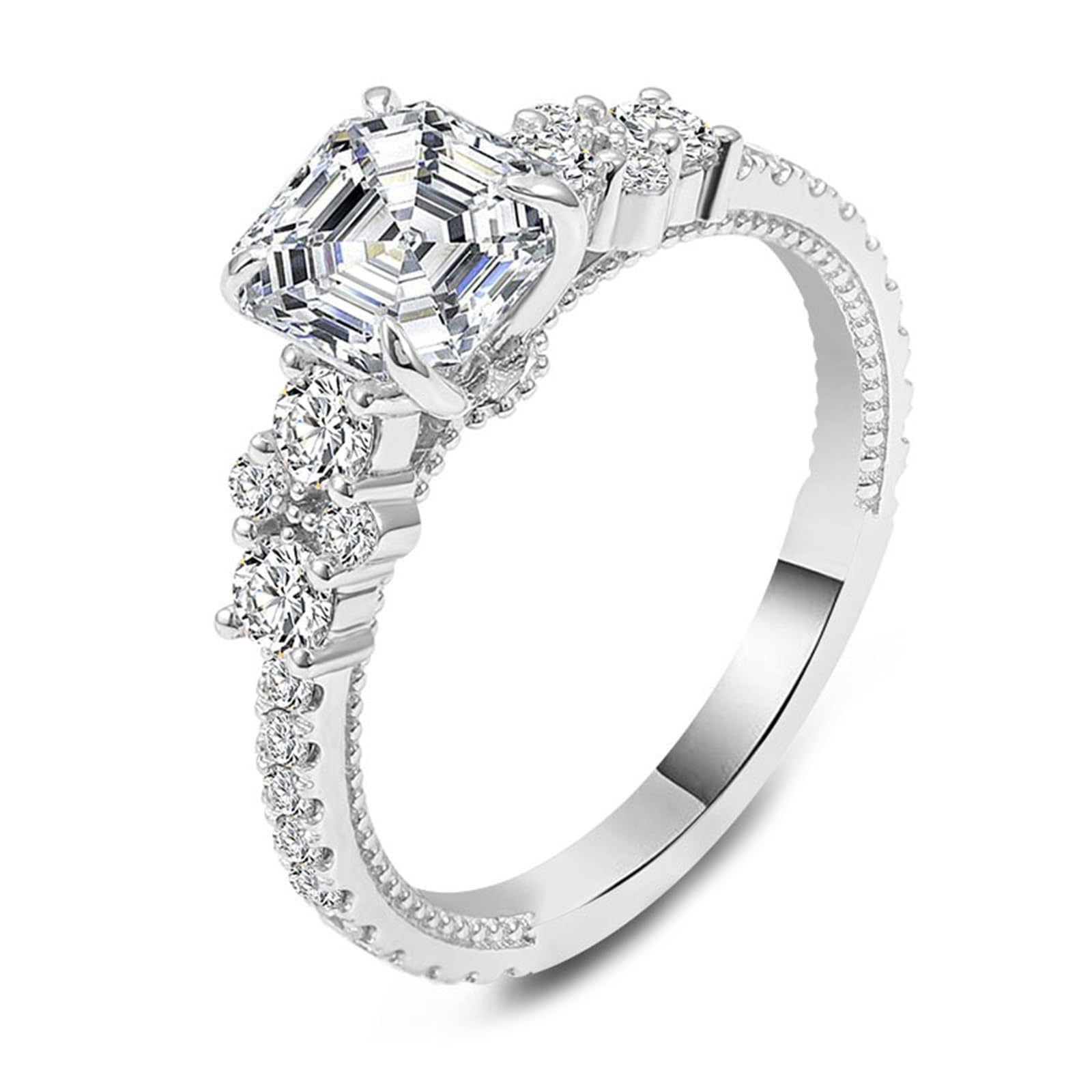 Obrączki damskie 585 złoto, białe złoto, pierścionki damskie z moissanite 1ct D Color VVS1 pierścionki zaręczynowe eleganckie prawdziwe złoto 14 K z grawerunkiem rozmiar 51 (16,2)