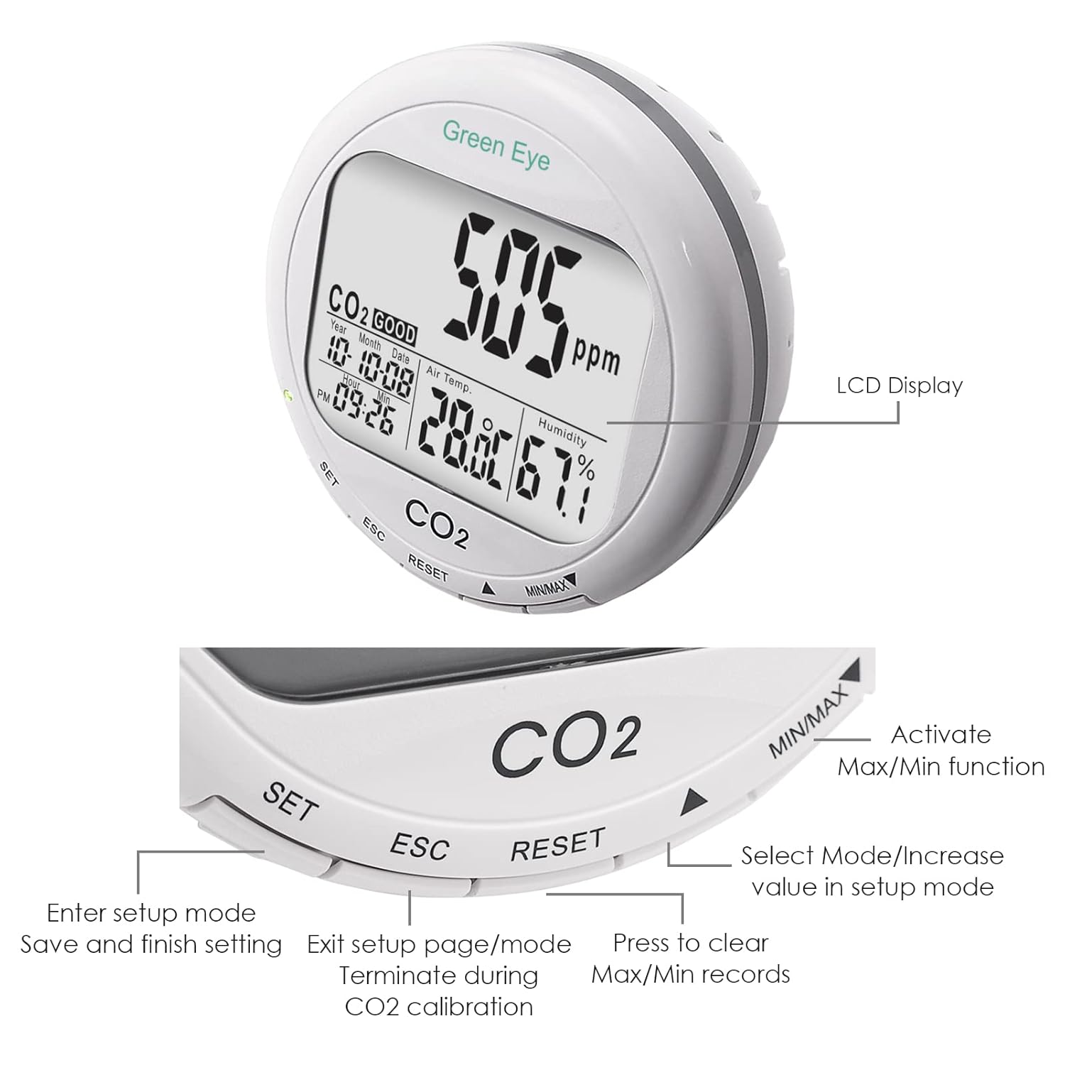 Buy CO2 Monitor Data Logger Carbon Dioxide Meter Temperature Humidity