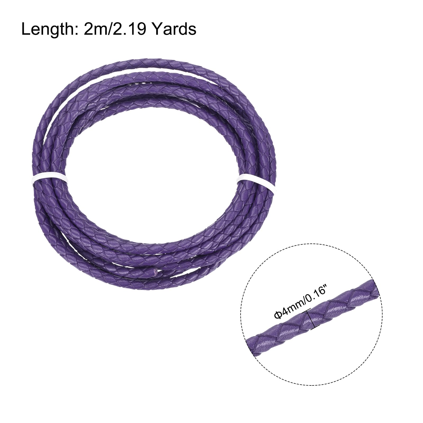 sourcing map Braided Leather Cord, 4mm Round Braided Faux Leather Necklace Cord Bolo Tie String 2 Yard for Jewelry Making Necklace Crafts Beading Braiding 13 - Image 2
