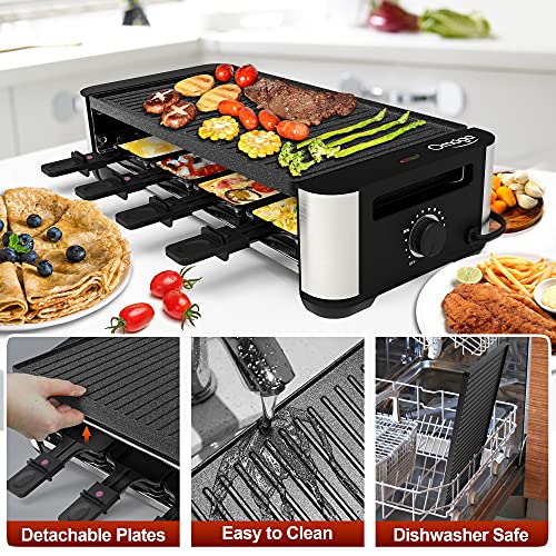 Omaiga Raclette Table Grill, Korean Bbq Grill Raclette Grill With 8 Paddles & 8 Spatulas, Electric Indoor Grill With Reversible 2-In-1 Non-Stick Grill Plate, Temperature Control & Dishwasher Safe, 1400W #TOP4