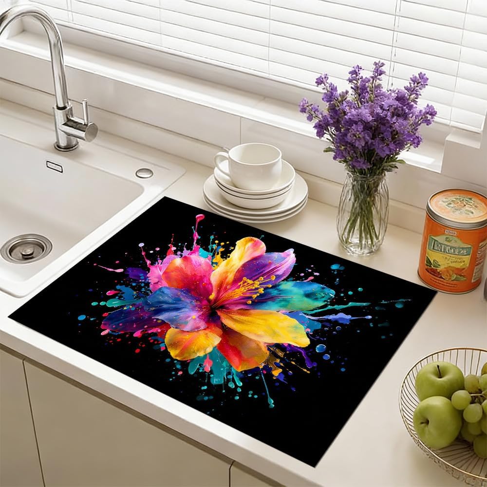 Bakery Stove Mat Cover Colorful Floral Art Design 28.35 x 20.47 Inch Decorative Gas Stove Top Cover for Electric Stove & Gas Stove Top Kitchen Protector