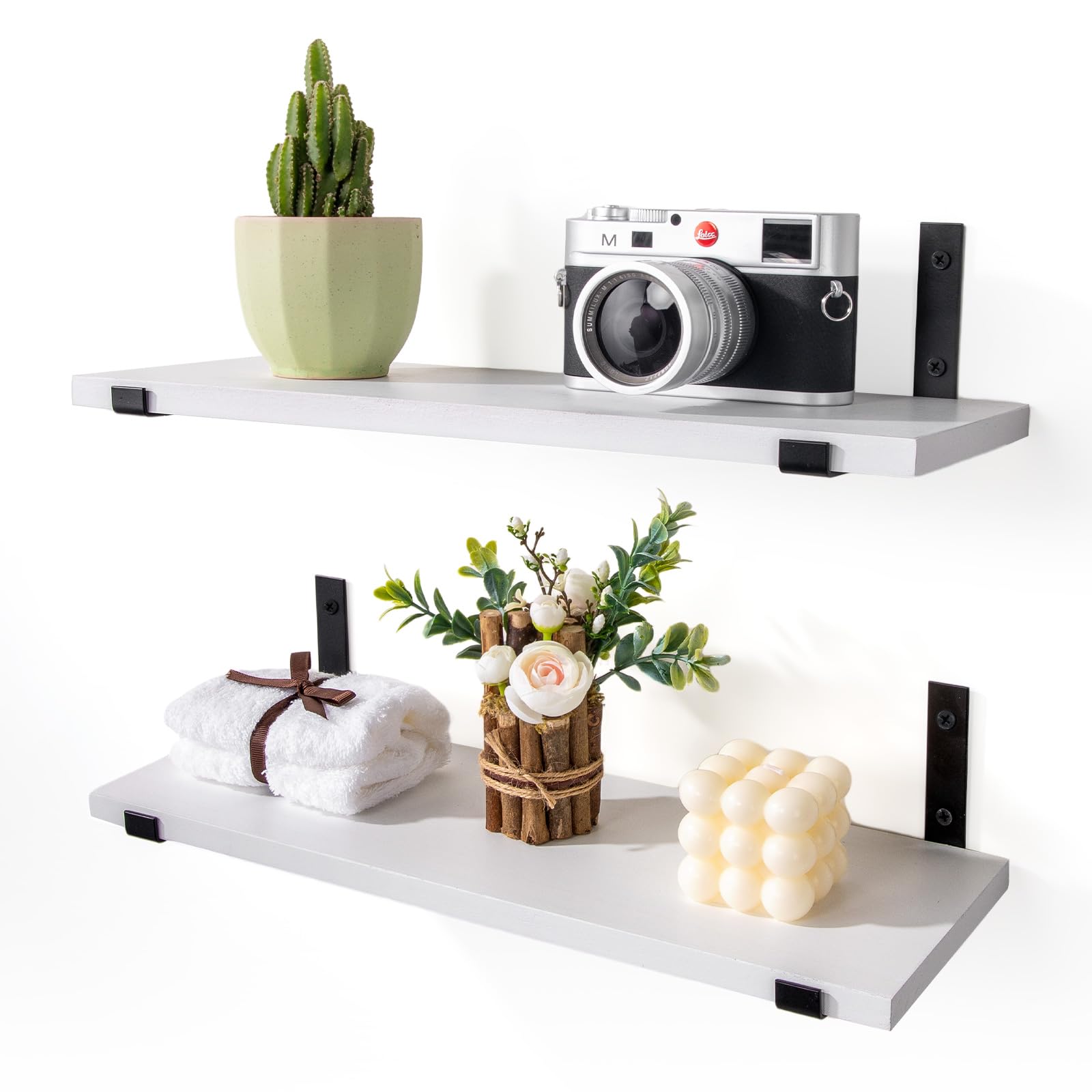 SALA Floating Shelves for Wall Decor Storage, Width 6in Wall Mounted Shelves Set of 2, Modern and Rustic Style, Home Decor Shelves for Bedroom, Living Room, Bathroom, Kitchen,Office and Plants, White