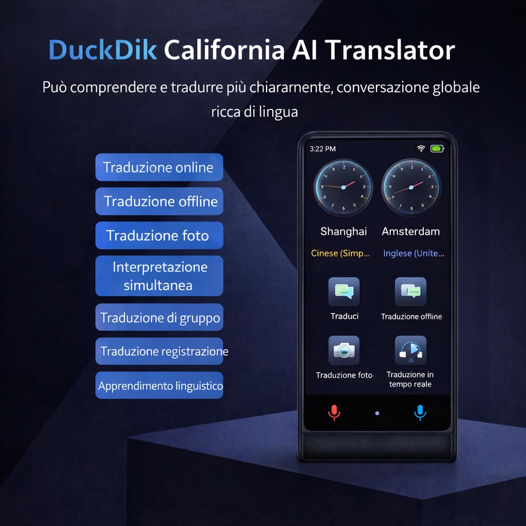 California PRO 2026, Traduttore Vocale Istantaneo Senza WiFi, Schermo Touch 4 Pollici, Alluminio Premium, 142 Lingue Online 22 Offline, Traduttore Portatile con IA