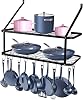 Pan Hanger Rack Wall Mounted 75CM Pot Pan Rack for Kitchen Hanging 2 Tier Kitchen Wall Shelf with 10 Hooks for Storage and Organization Black