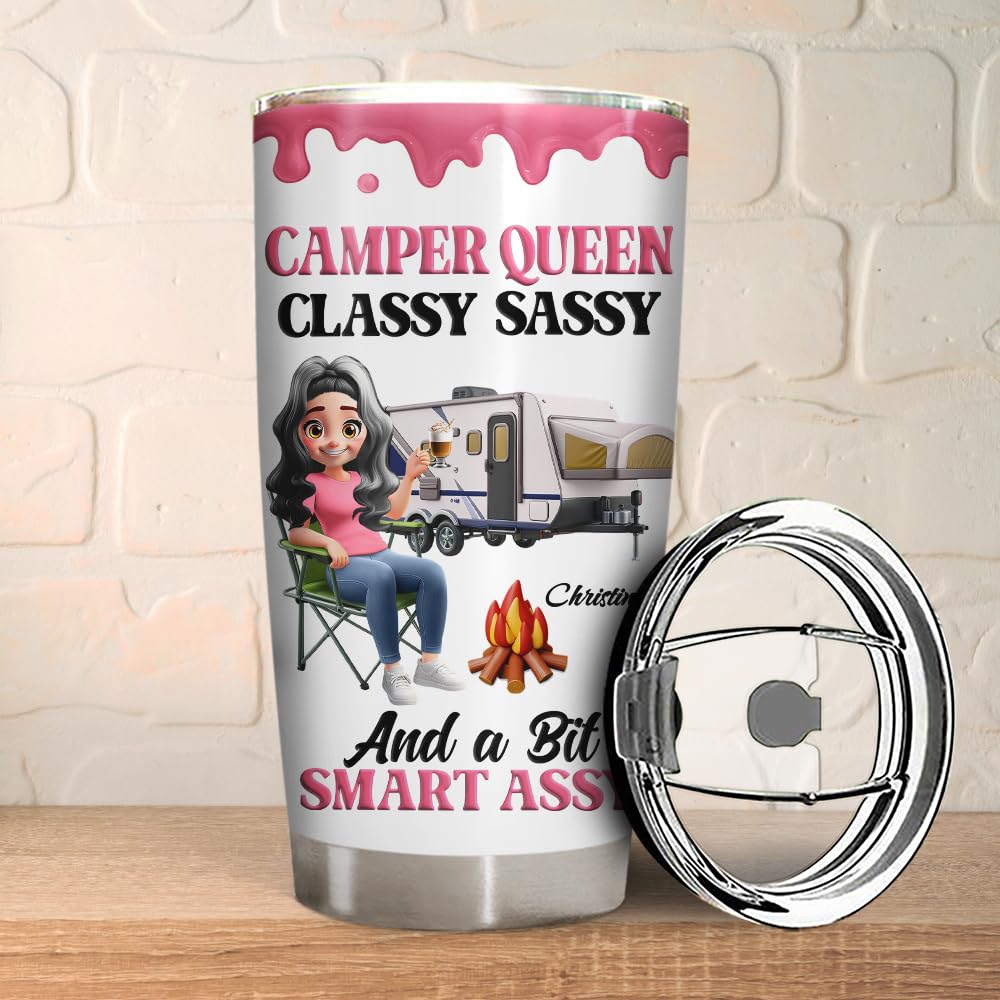 Personalized 20oz Tumbler - Funny Camping Gift for Camper Lovers Custom Name Drinkware Classy Sassy Outdoor Travel Cup