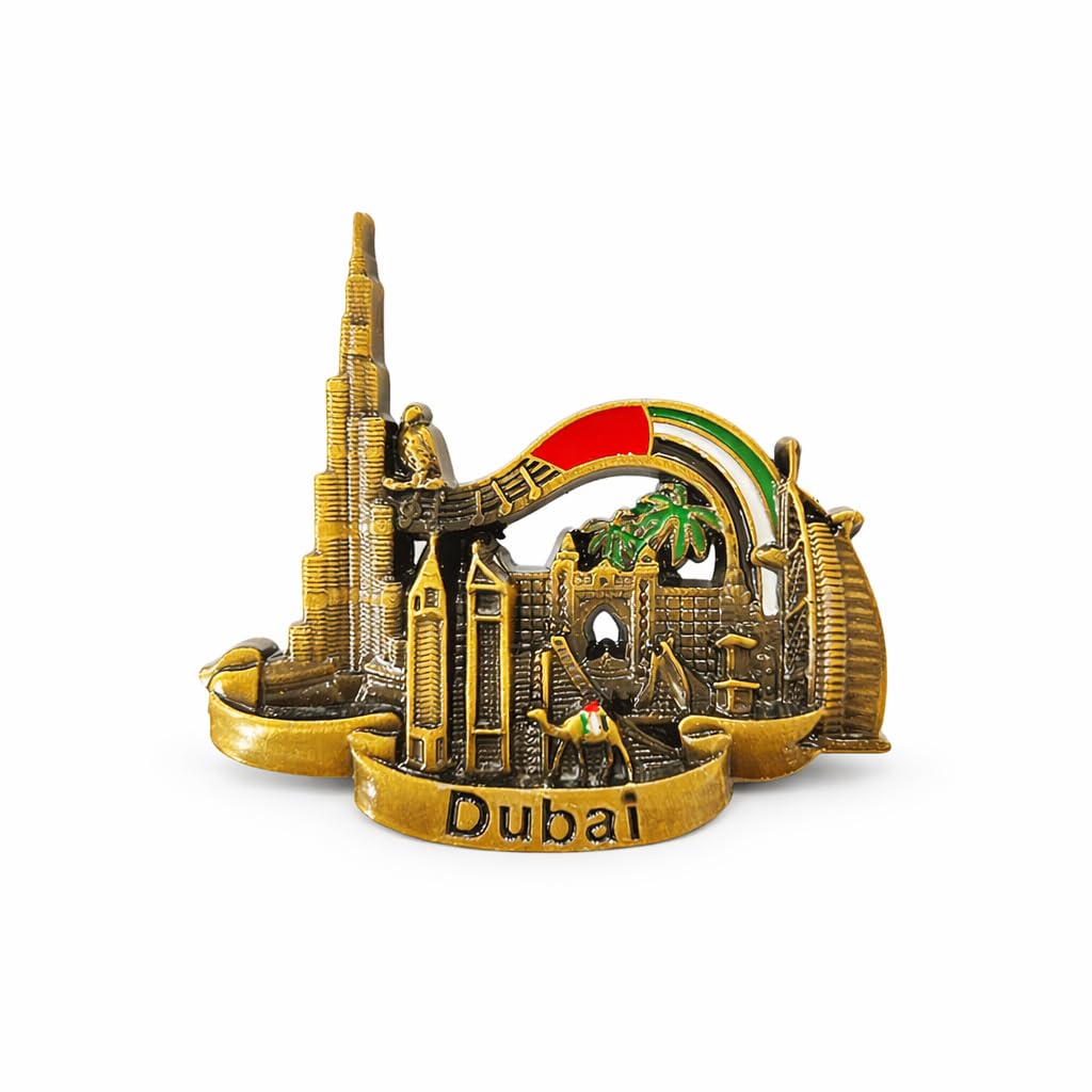 regular metal fridge magnet, dubai 3d metal magnet for fridge, study table, kitchen shelf, office desk, premium gift, best home dcor item for travel enthusiasts, handmade crafted magnet-d1