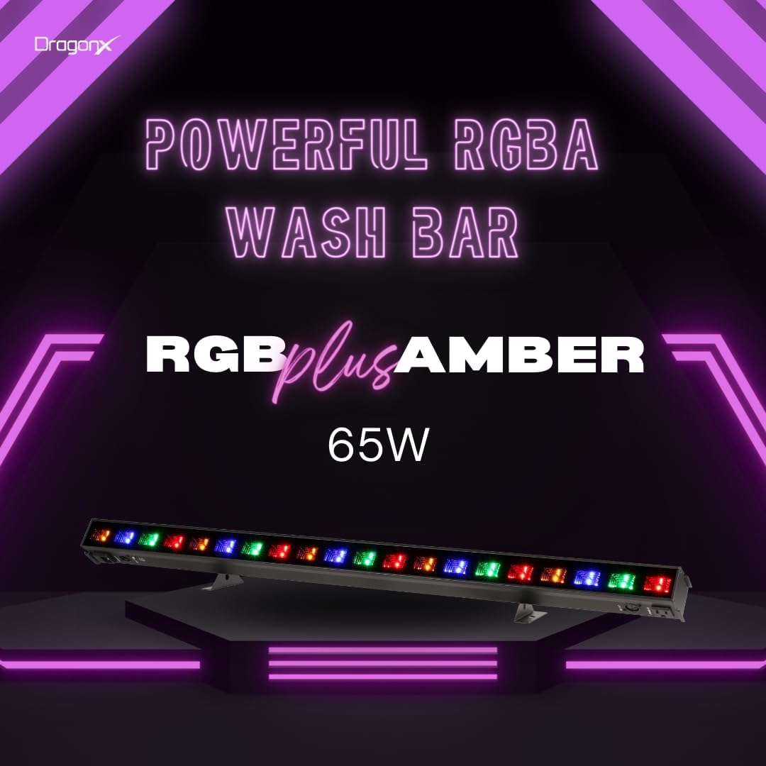 DragonX RGBA Wall Wash Light Bar | DMX 65W DJ Uplights, Professional Stage Strip Flood Lighting Package for Church, Wedding, Disco, Indoor Party, Club, Band