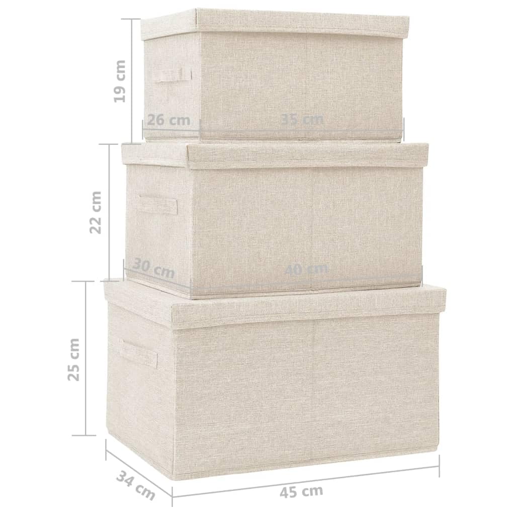 Set di 3 scatole impilabili in tessuto color crema, organizer pieghevole per casa, cucina, bagno, camera da letto, armadio e ufficio