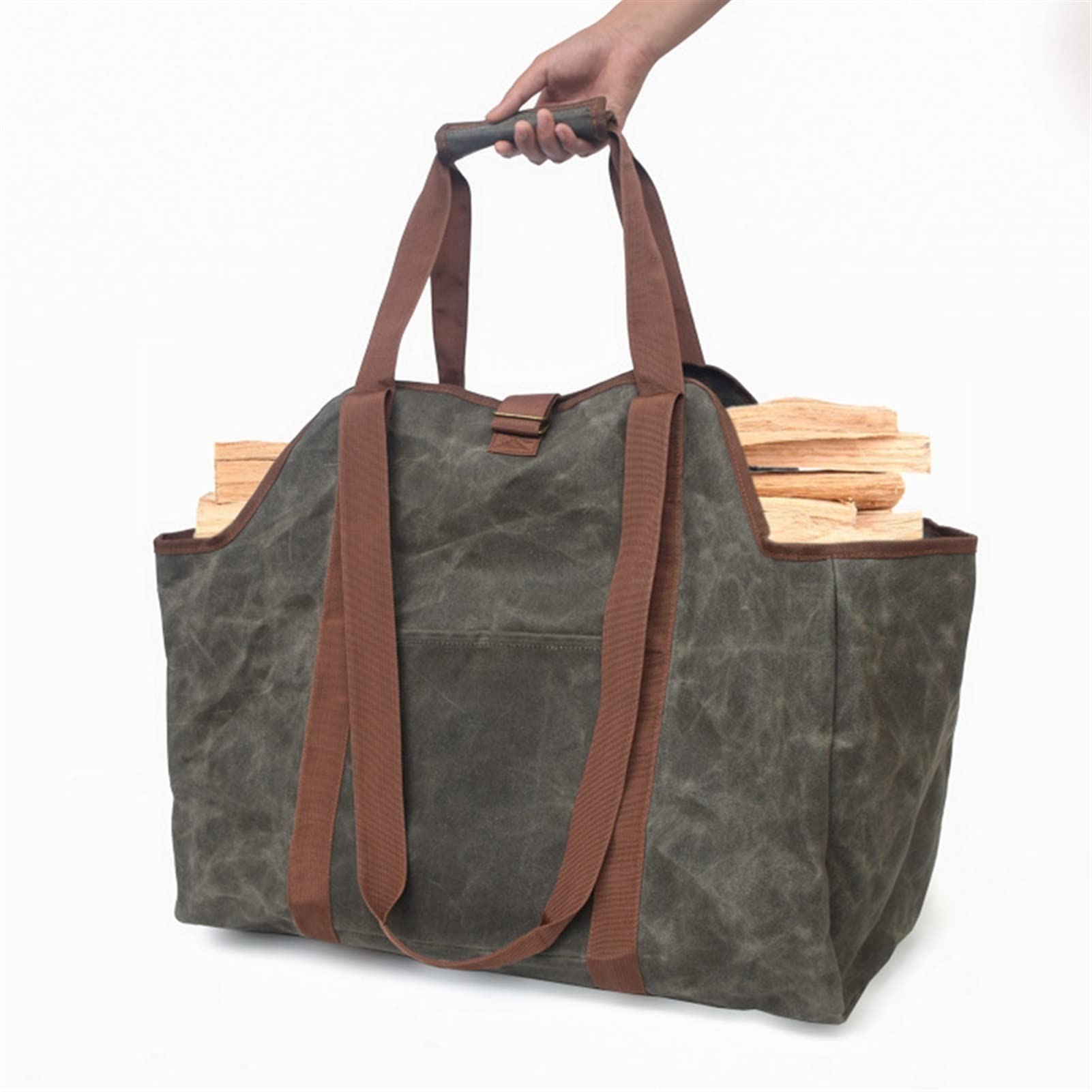 Waxed Canvas Firewood Log Carrier Tote - Łatwa do ładowania torba do przechowywania ogniw i na kemping