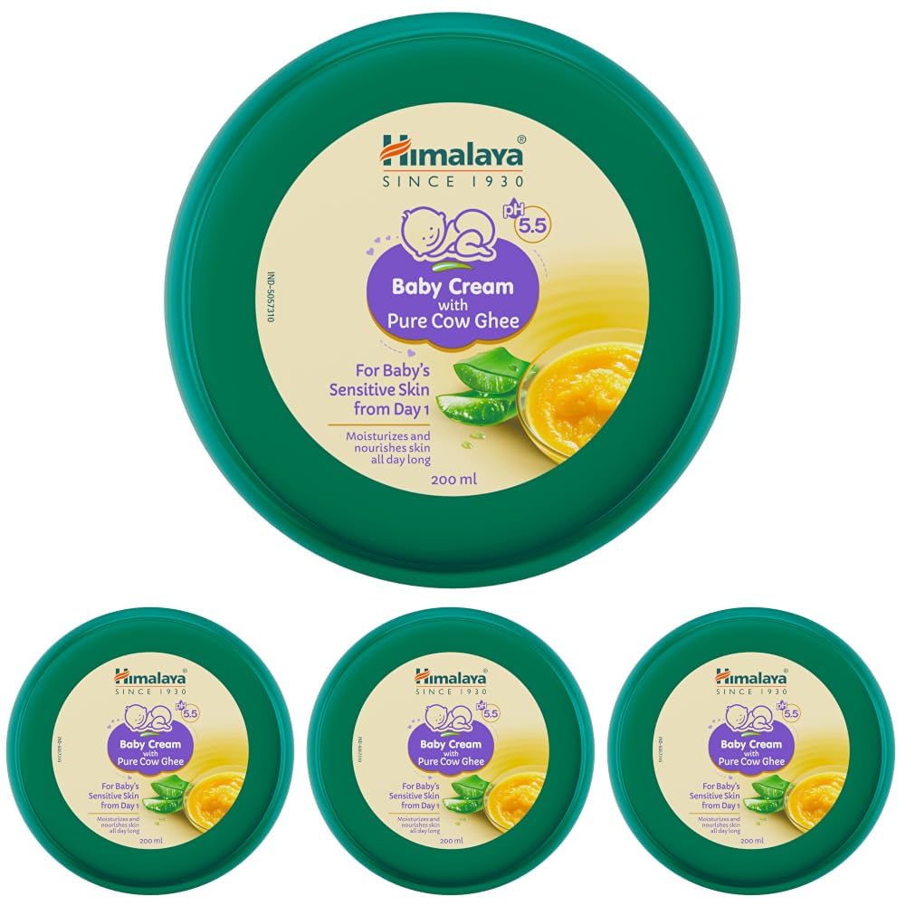 Himalaya Baby Cream with Pure Cow Ghee & pH5.5 (200ml) | Moisturizes & nourishes skin all day long | For Dry and sensitive skin (Pack of 4)-picture-28