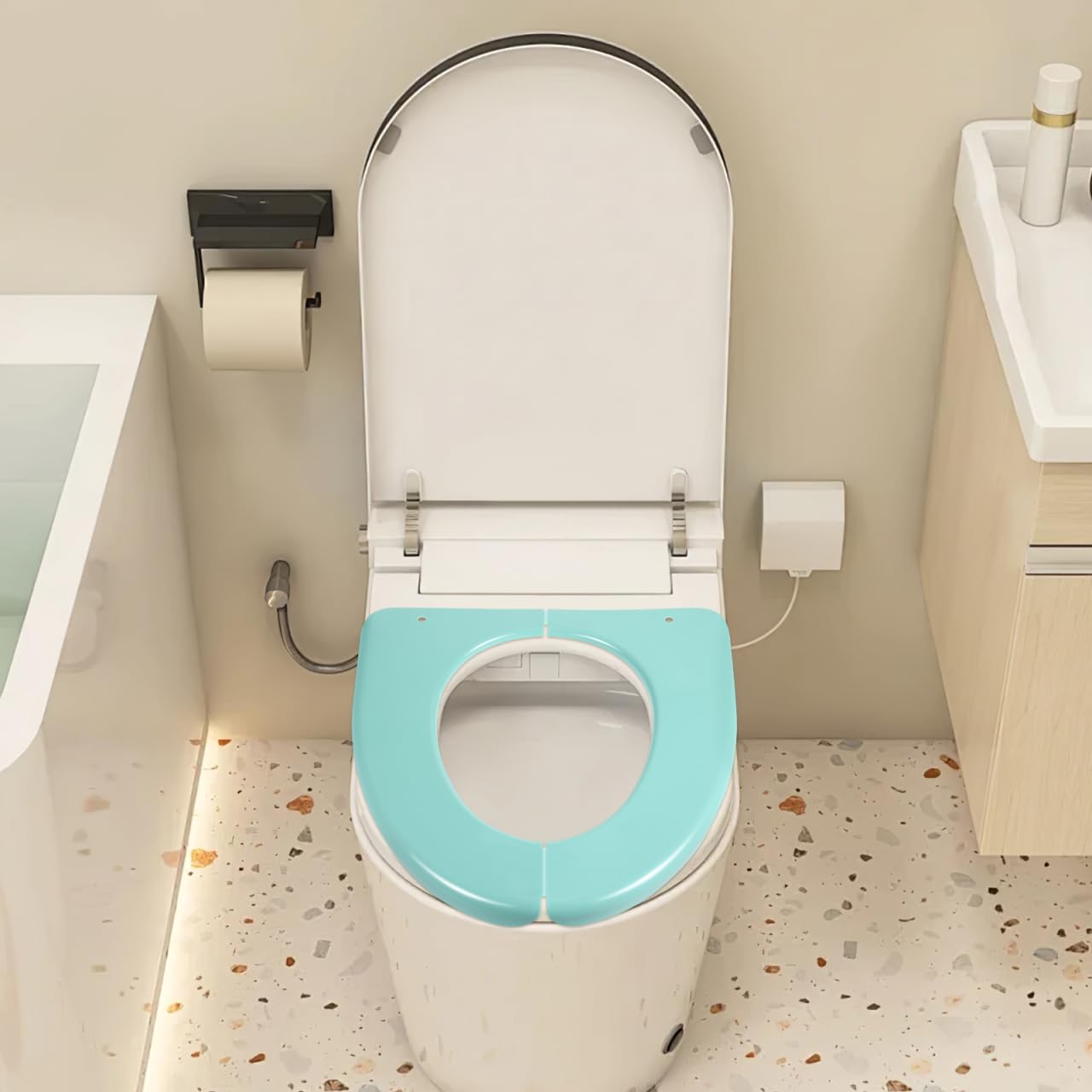 Sedile WC pieghevole in silicone portatile, per sedile igienico, portatile, portatile, da viaggio, con cuscino in silicone antiscivolo, riciclabile per vasetto da viaggio