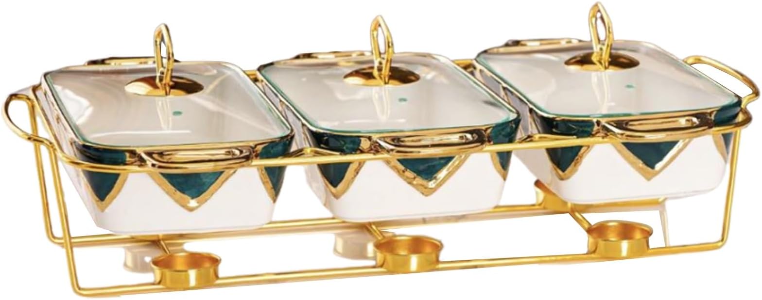 Chafing Dish Buffet Set, Ceramics Buffet Chafing Dish Stove,Buffet Warmers Sets with Trays for Parties Wedding Dinners(Green)