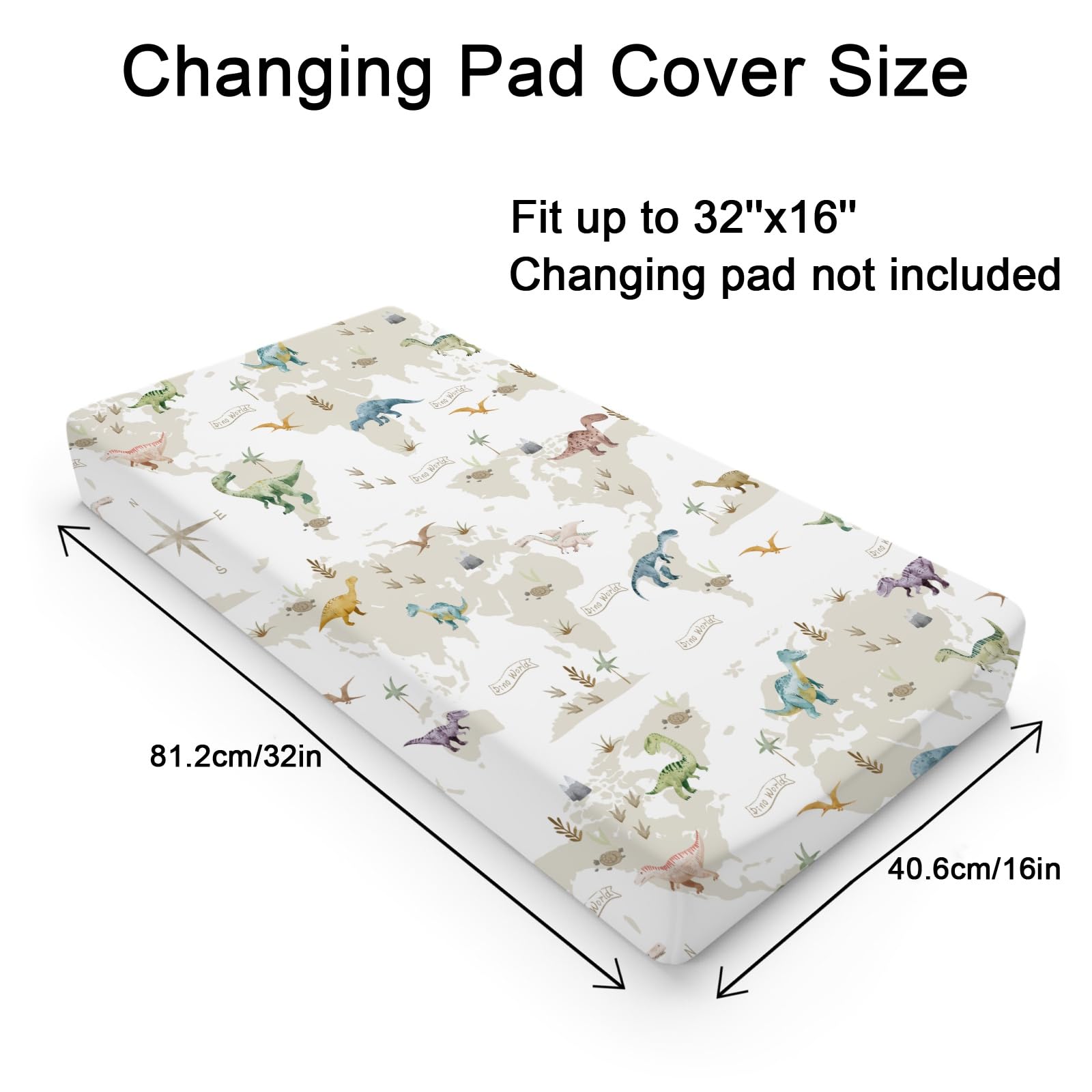 Colorful Dinosaurs Map Baby Changing Pad Covers for Boy Girl 32''x16'' Cartoon Dinosaur Fitted Baby Changing Table Pad Sheets Jungle Animal Soft Breathable Diaper Changing Table Mats