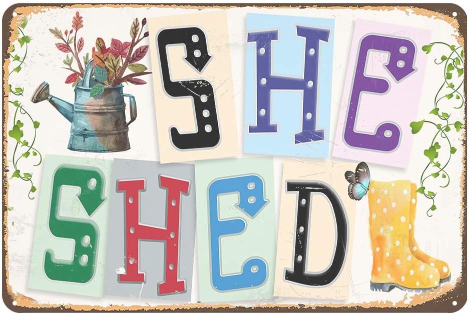 Jacevoo She Shed -Metal Sign Vintage Decor Home Garden Patio Wall Decoration Woman Cave Sign 8x12 Inch