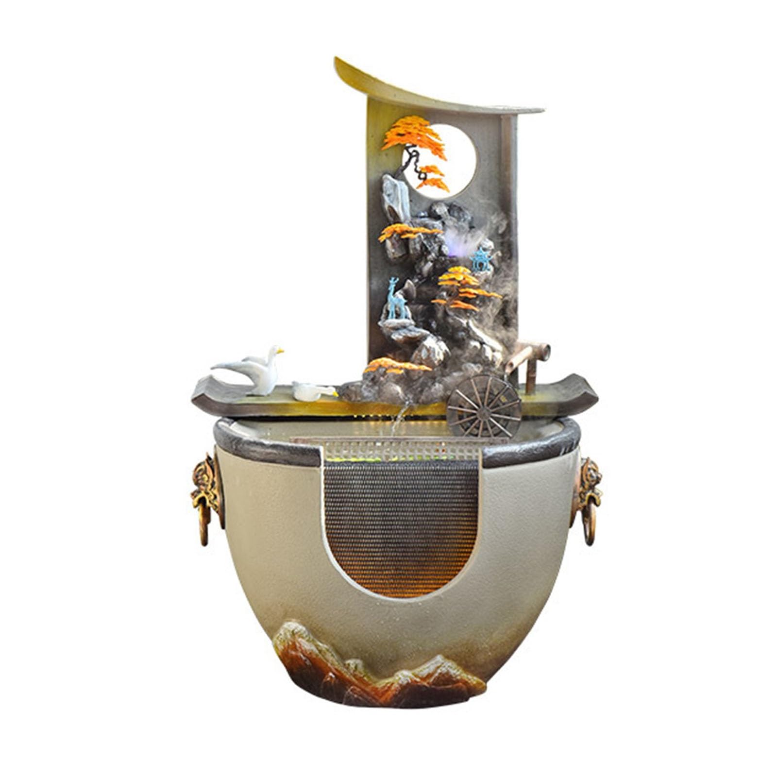 Garden New Chinese Water Fountain with Feng Shui Wheel and Fish Pond, Decorative Fountain, Circulating Water Landscape Ornaments, Suitable for Living Room, Office, Courtyard Pond