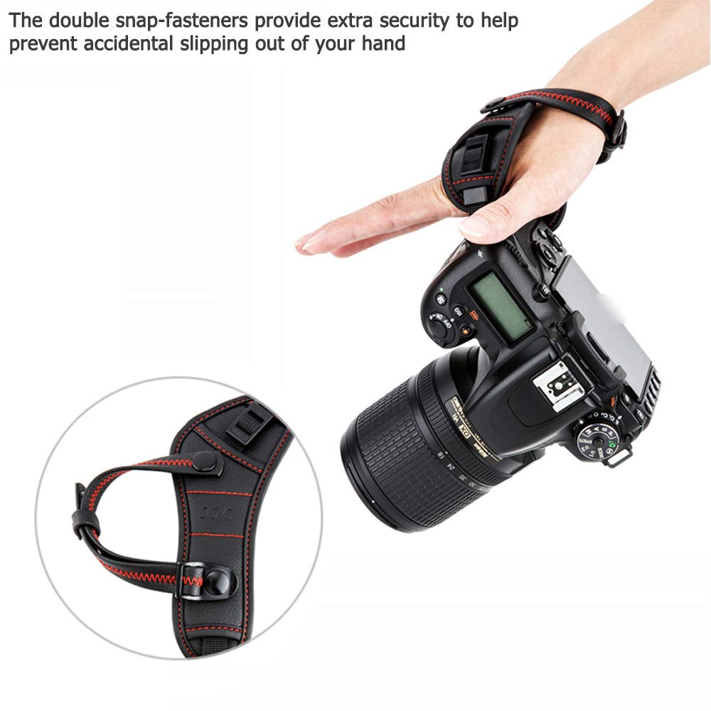 JJC DSLR Fotocamera Cinghia da Polso con Piastra U per Nik. Z30 D7500 D7200 D5600 D3500 D850 D780 Can. EOS R8 R6 R10 R7 R5 R RP 5D Mark IV 6DMkii M50ii M200 90D 850D 200DII FUJI X-E4 X-H2 (Rosso)