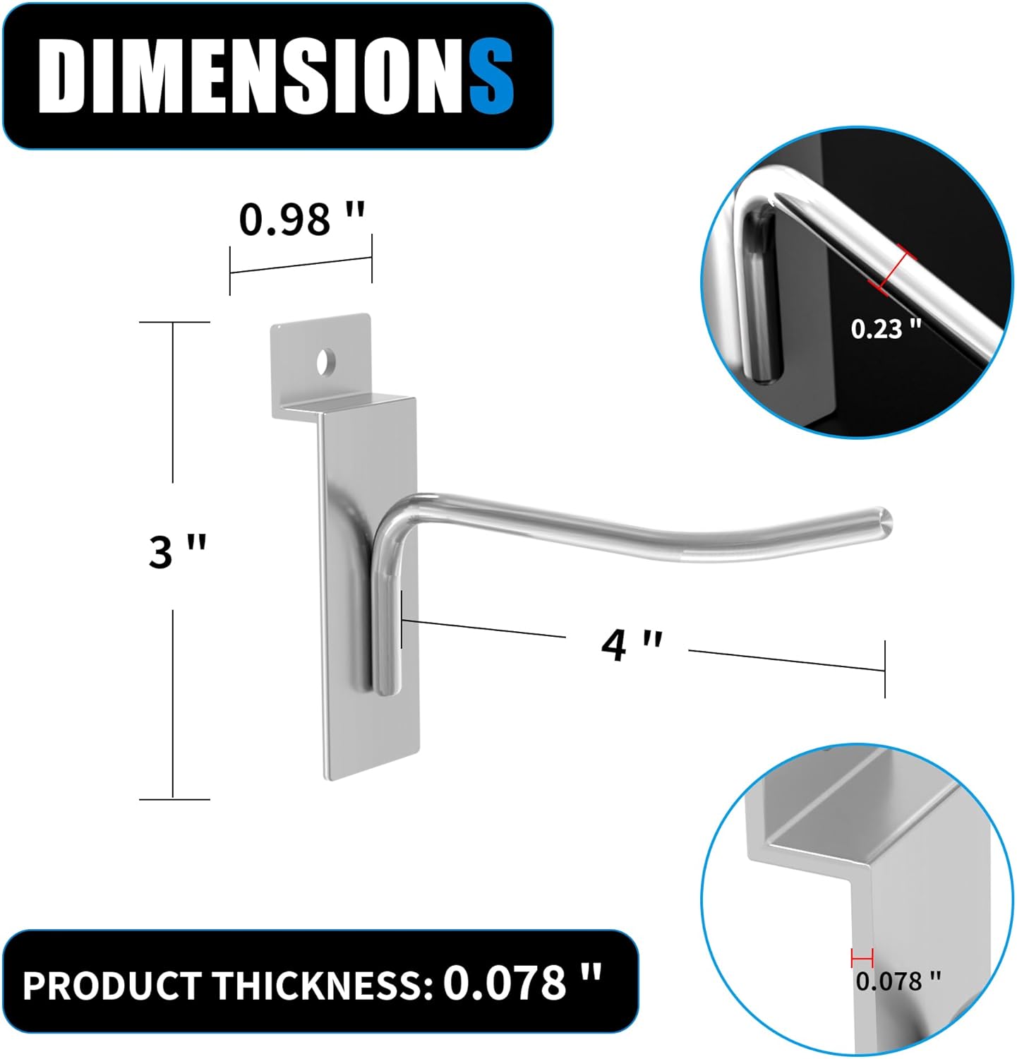 4”Slatwall Hooks,Silvery Slat Wall Display Hook, 25 PCS Slat Wall Panel Accessory Hooks
