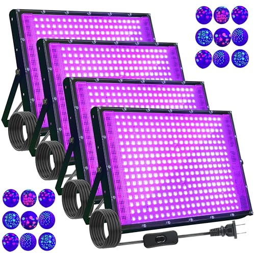 4 Pack 300W UV Blacklight LEDs 395nm IP65 for Glow Parties