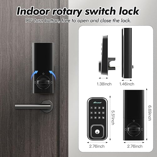 Miniatura 3 de Cerradura de puerta de entrada sin llave, cerradura inteligente para puerta delantera con teclado digital, cerrojo WiFi integrado, control remoto de